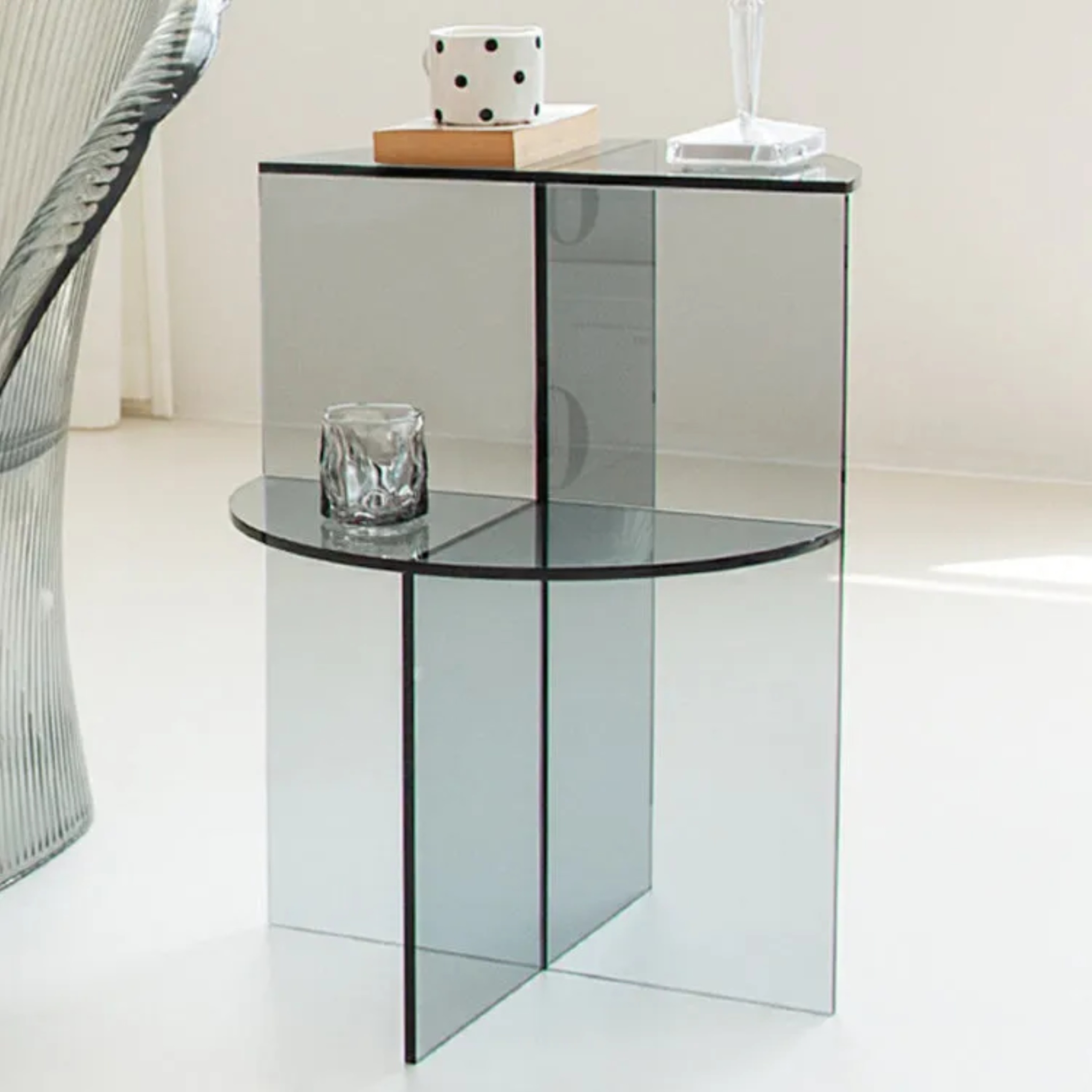 Brown nordic semicircle end & side tables