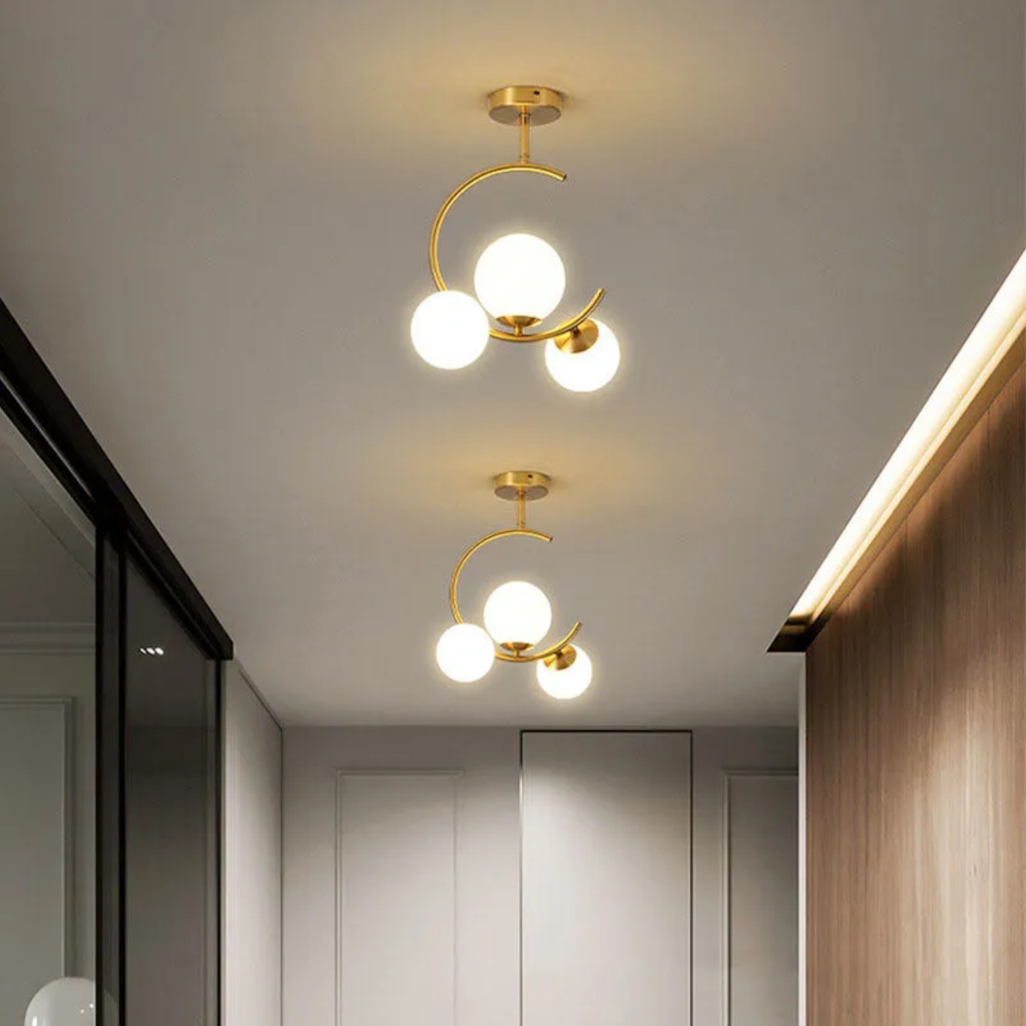 Brass nordic globe semi-flush mount light — 3-Light / 110V-120V (US/CA)