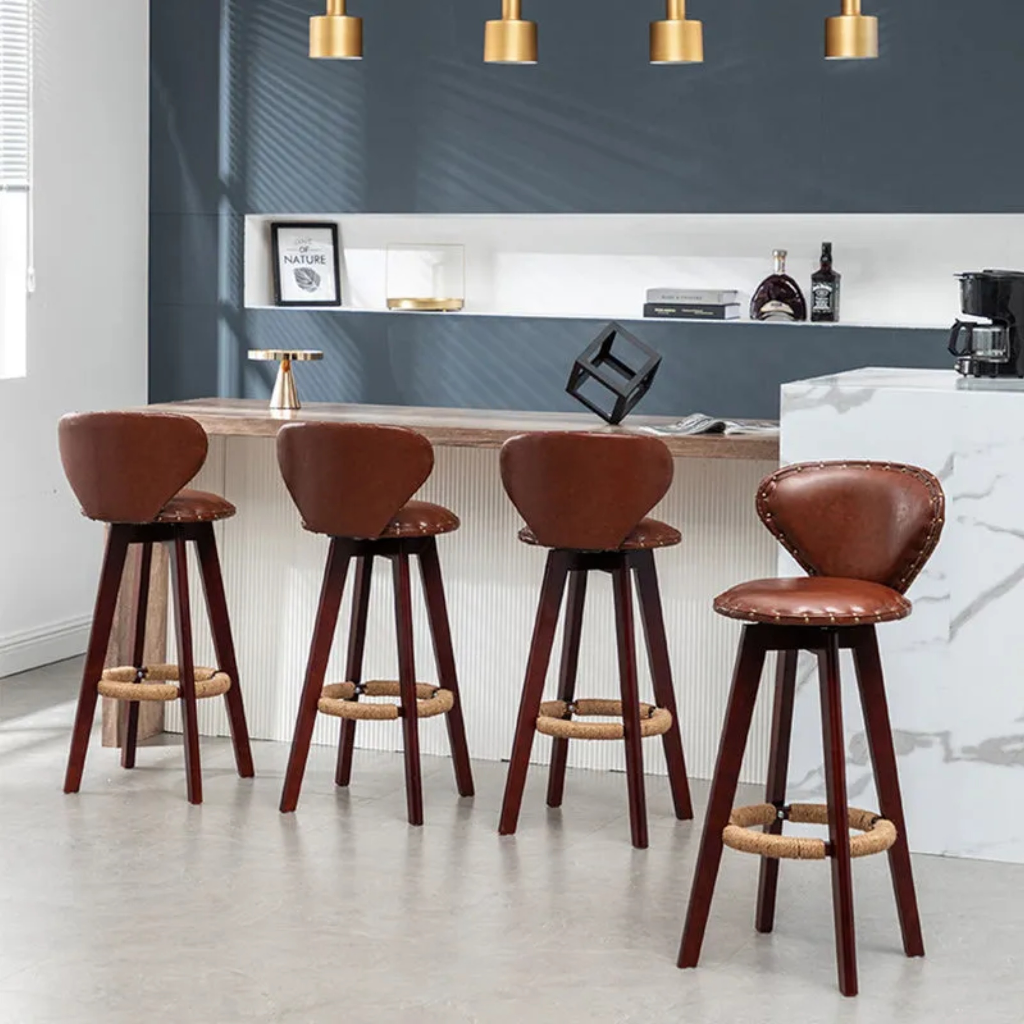 Wood nordic arc bar & counter stools