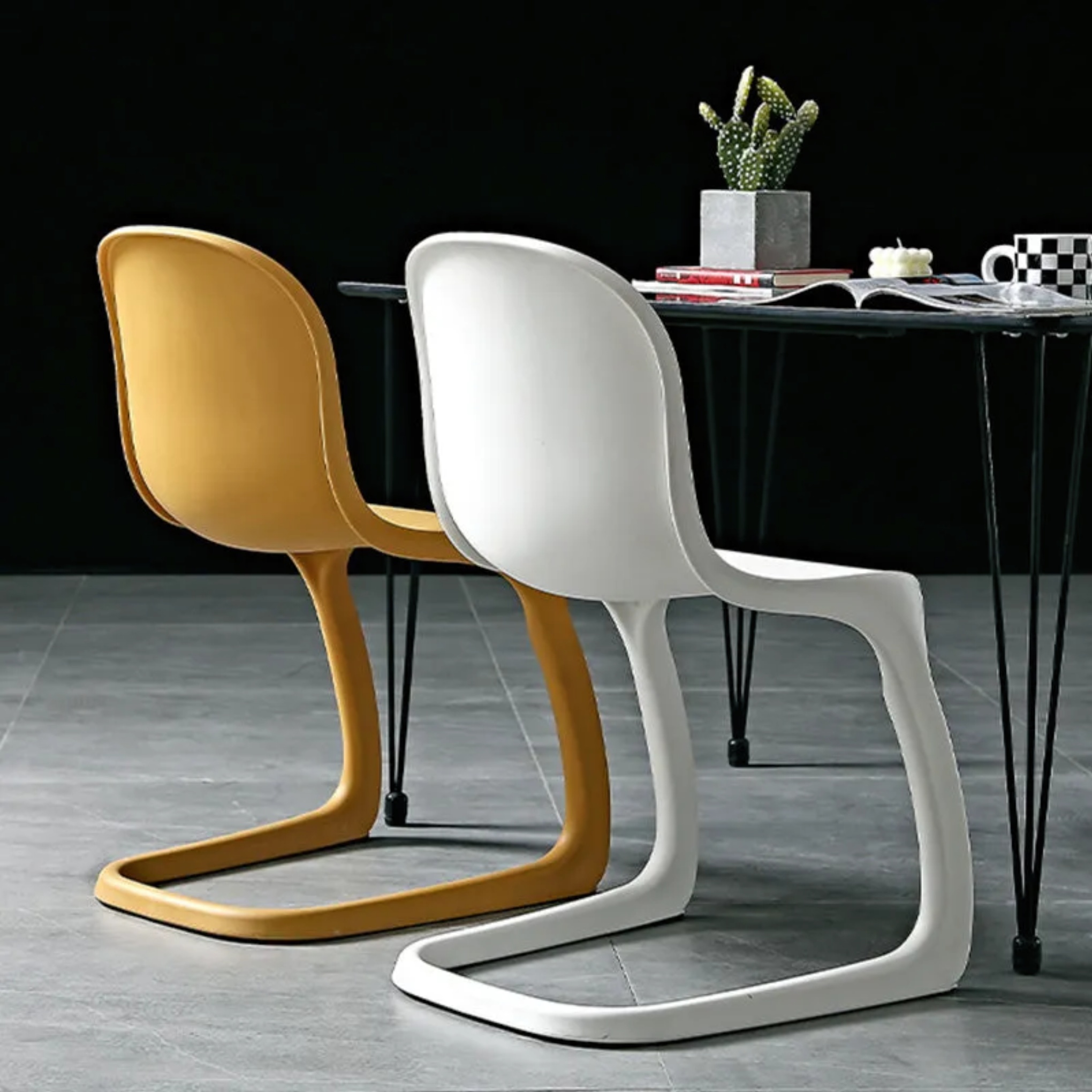 Nordic bow-frame gray dining chairs & benches