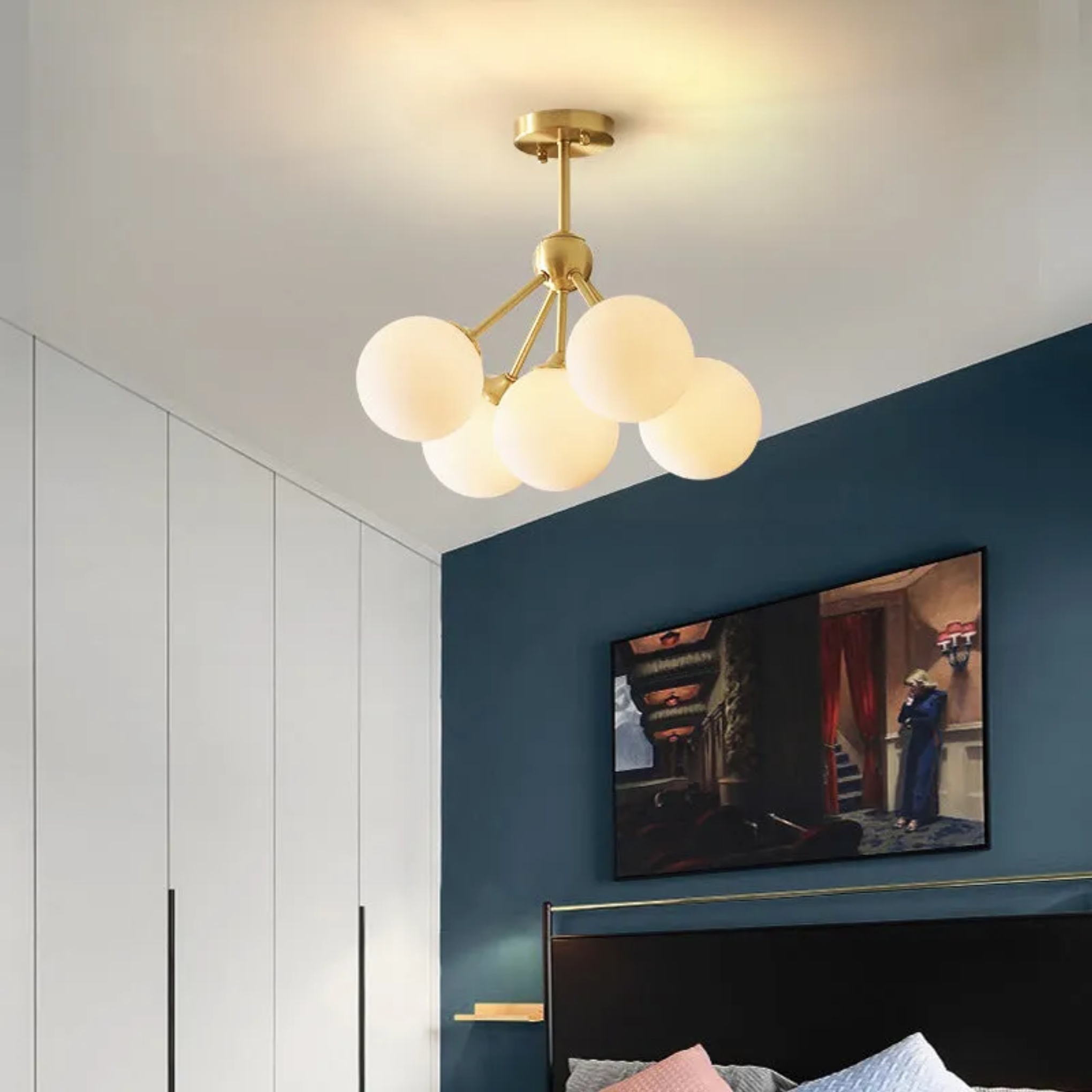 Nordic globe branching brass metal semi-flush mount light — 3-Light / 110V-120V (US/CA)