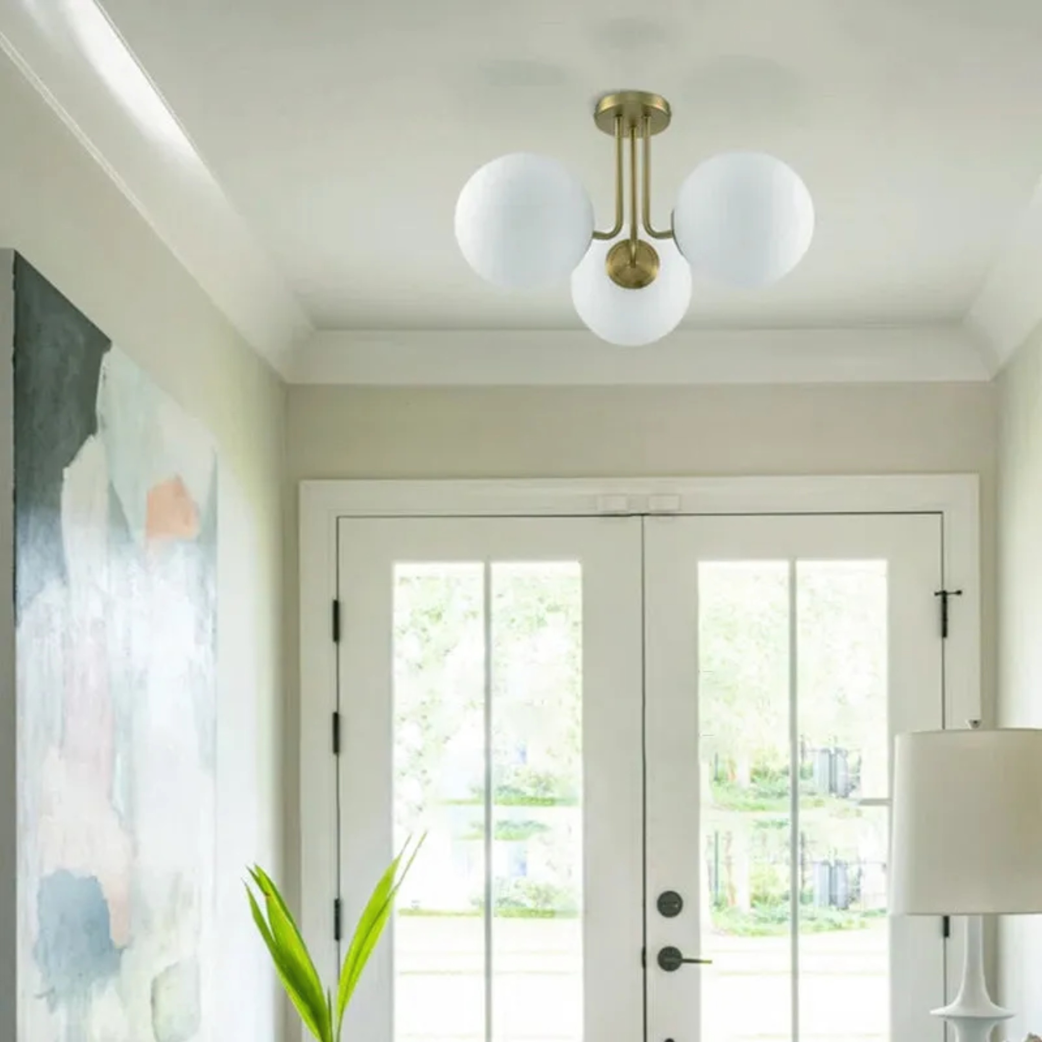 Nordic globe semi-flush mount light in brass — Transparent / 110V-120V (US/CA)