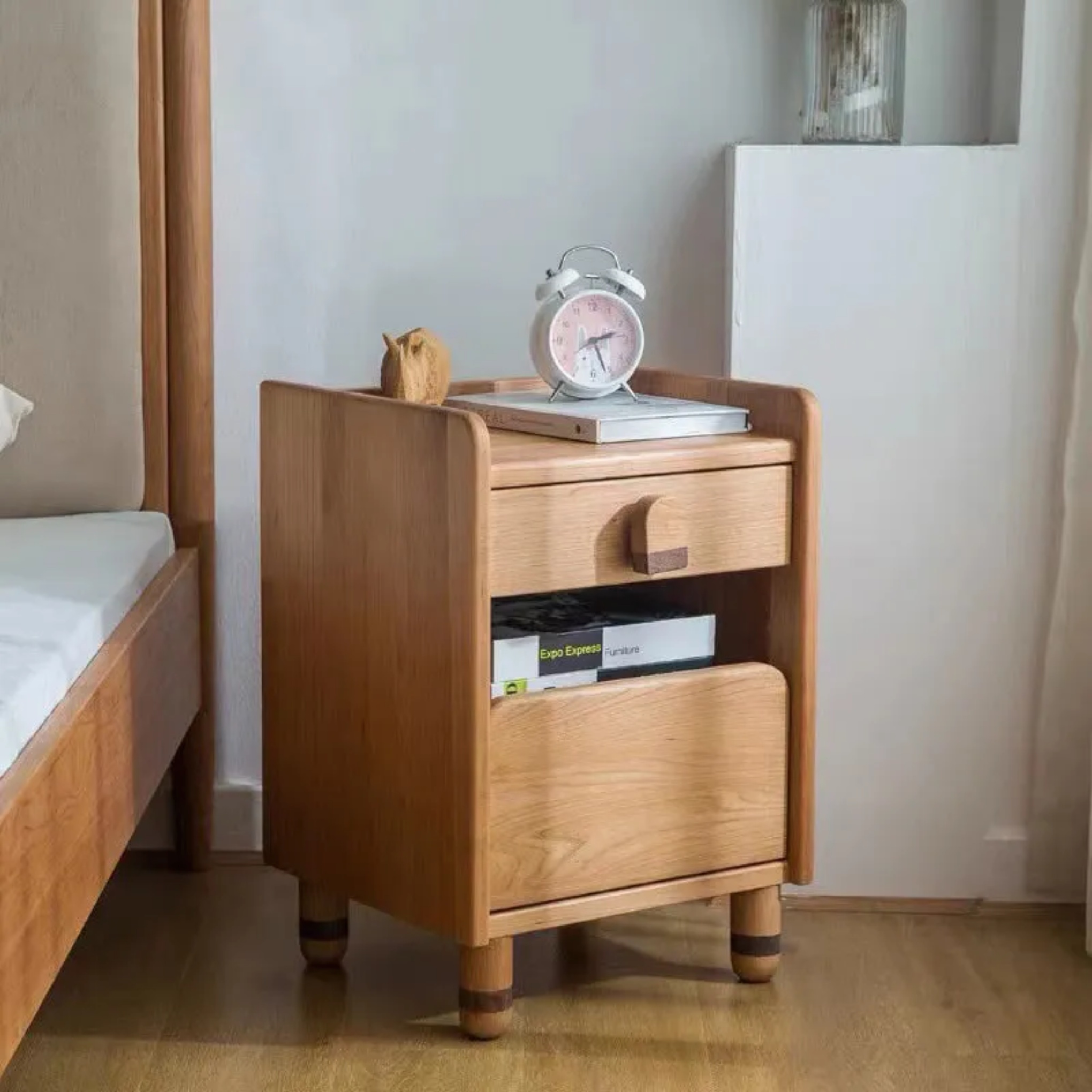 Nordic cherry rounded nightstands in wood