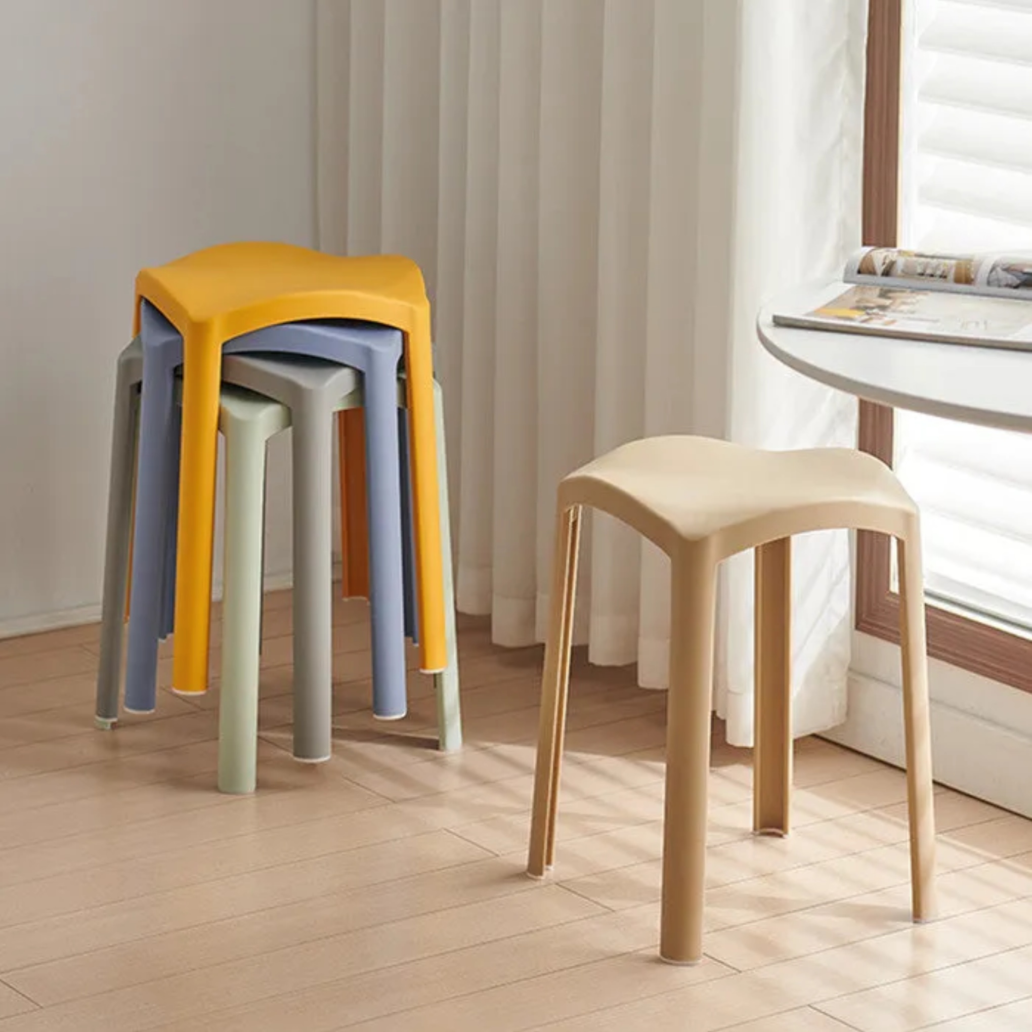 Nordic vanity corrugated wood vanity stools — Black