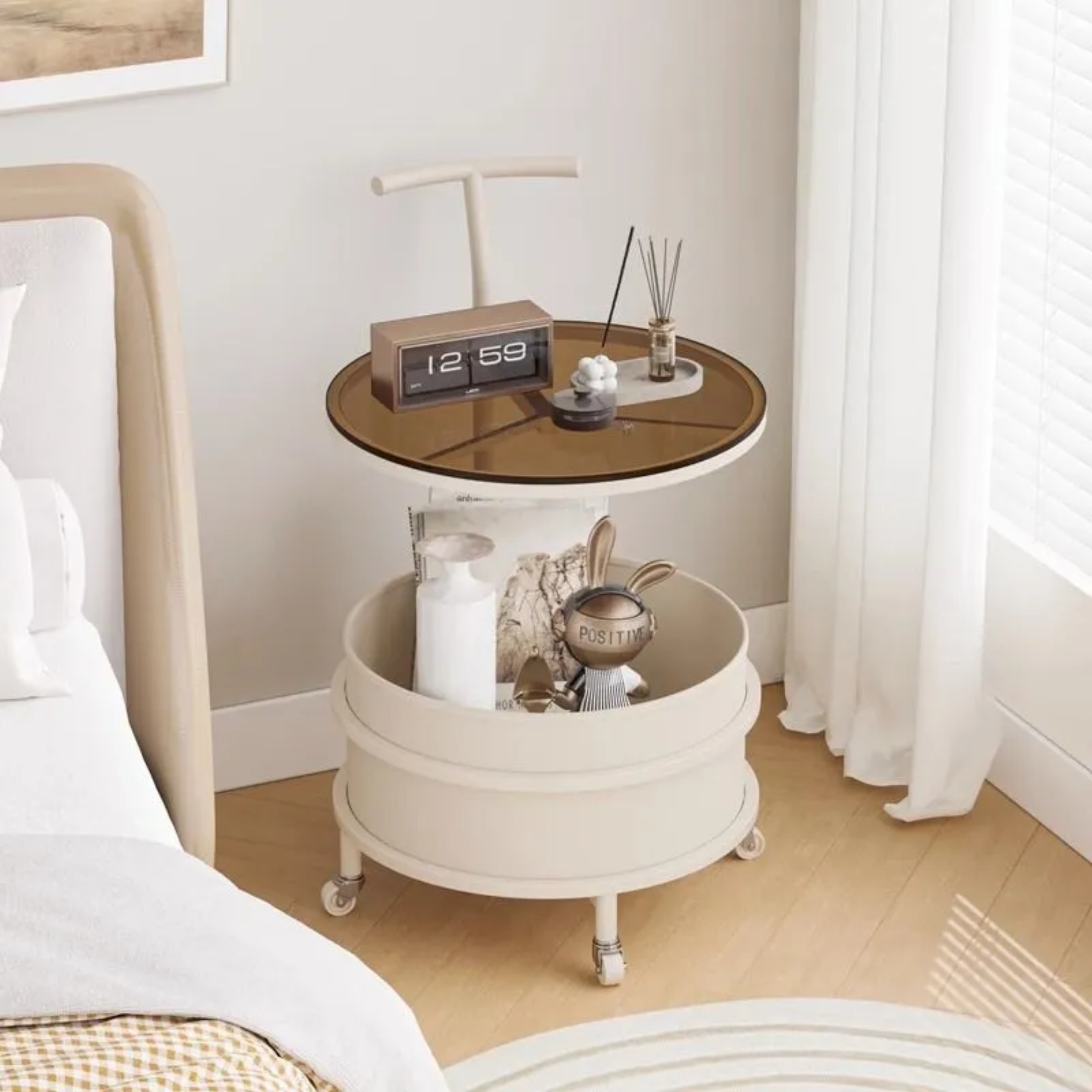 Cream nordic 2-tier side tables — Iron / White