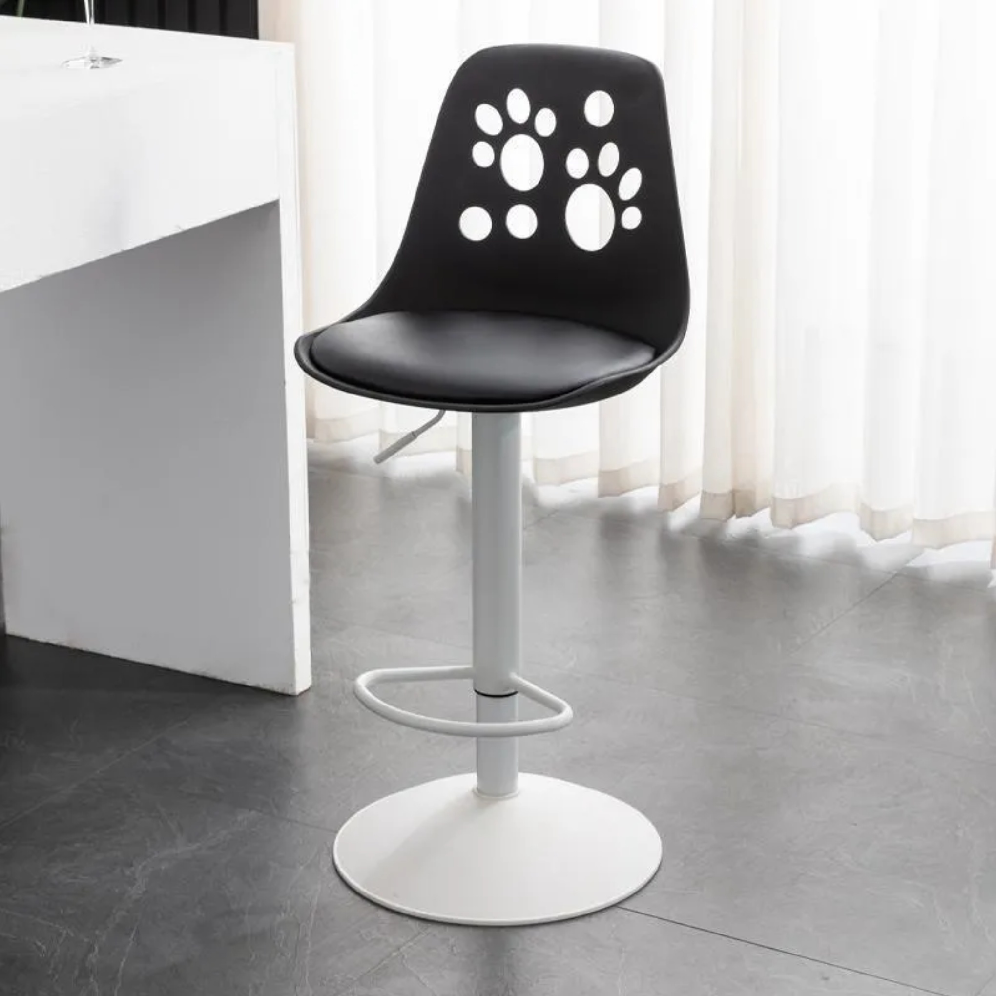 Wood leather curved bar & counter stools - nordic — Style A / Black