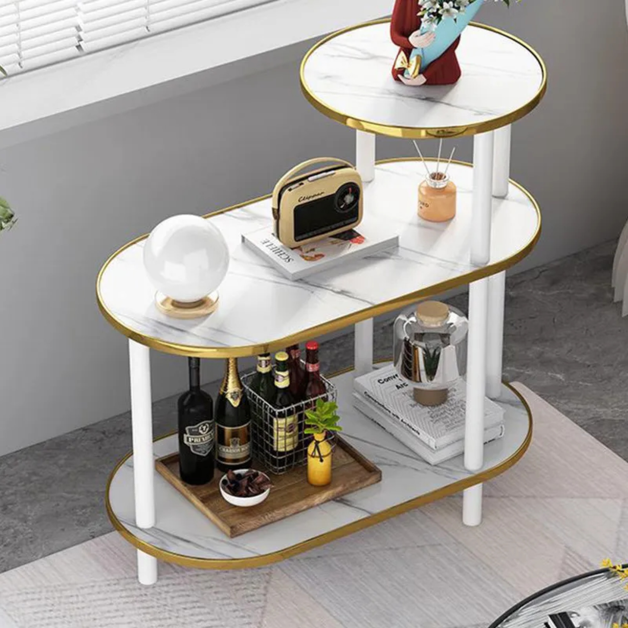 Nordic solid 3-tier wood end & side tables — Style A / White