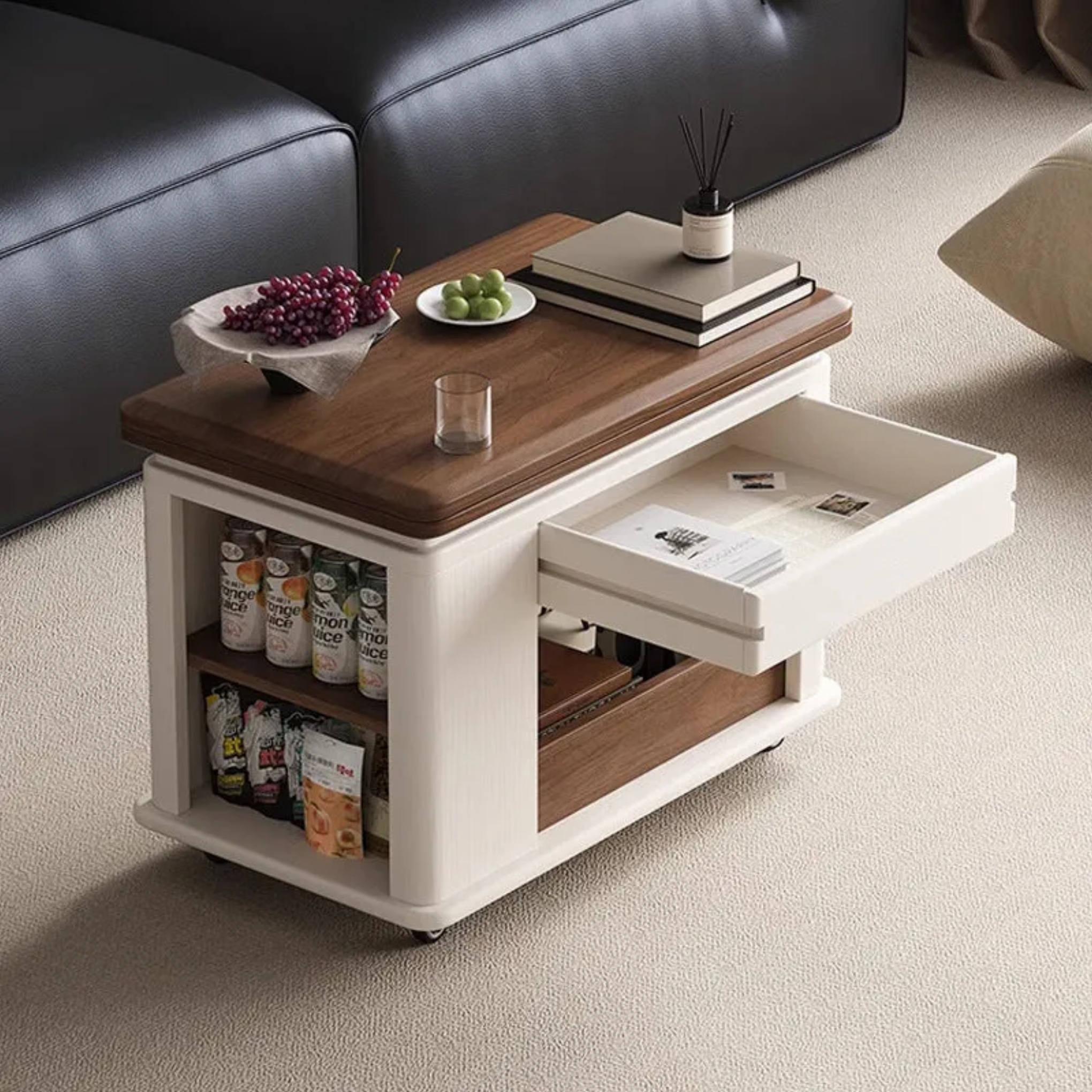 Lighom foldable 1-drawer wood coffee tables for living room