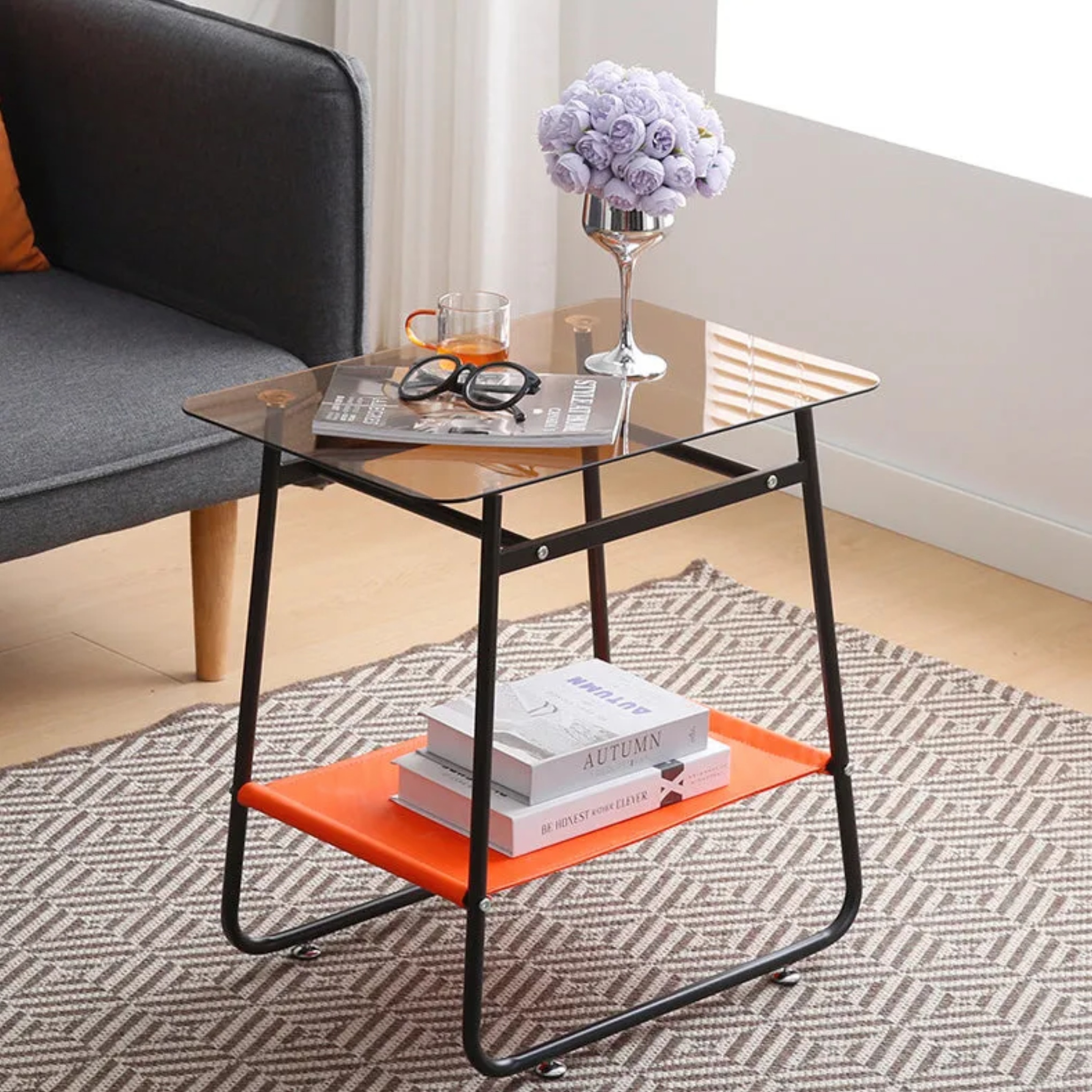 Lighom nordic 2-tier iron glass end & side tables