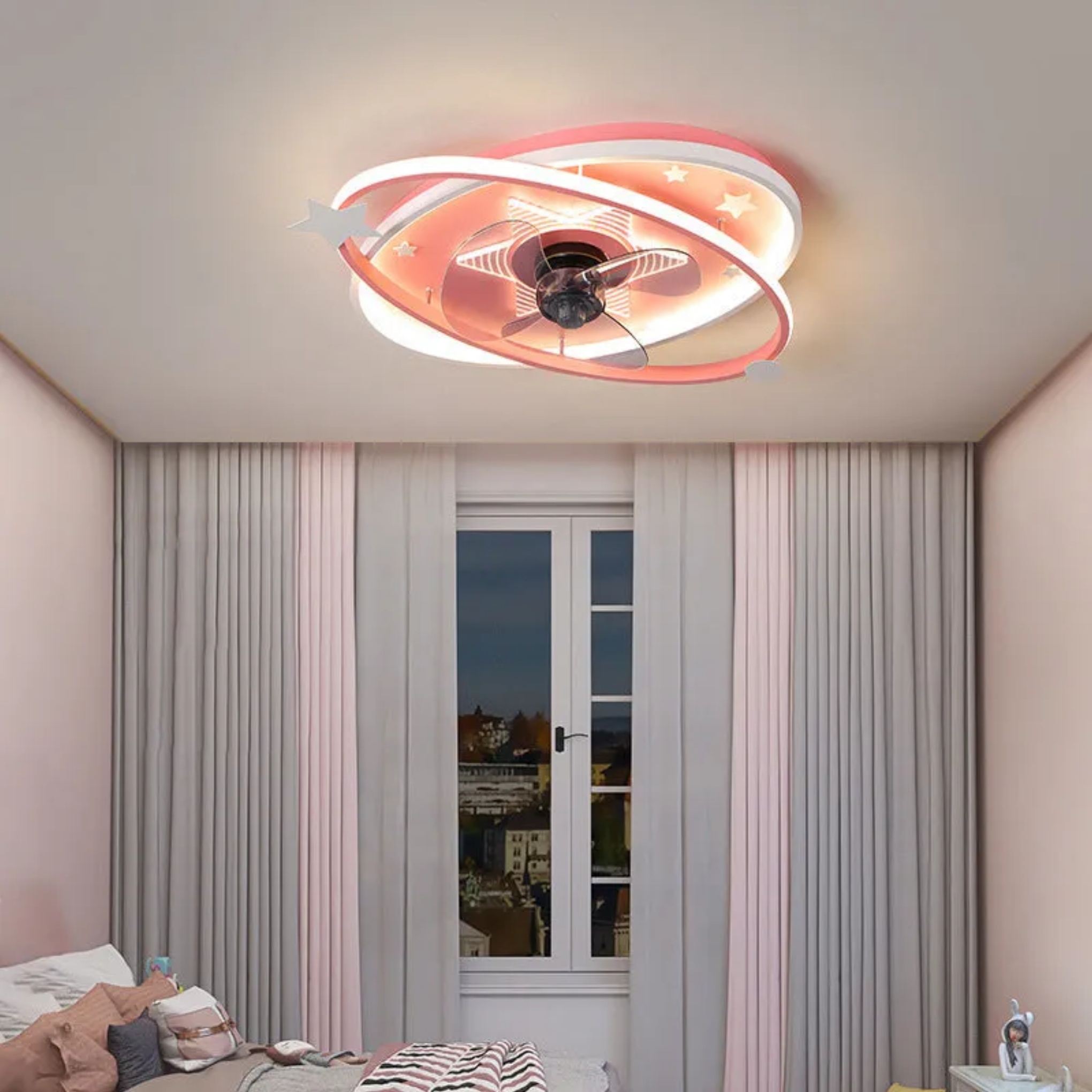 Blue iron ceiling fans for bathroom — Warm White (3000K) / Pink / 110V-120V (US/CA)