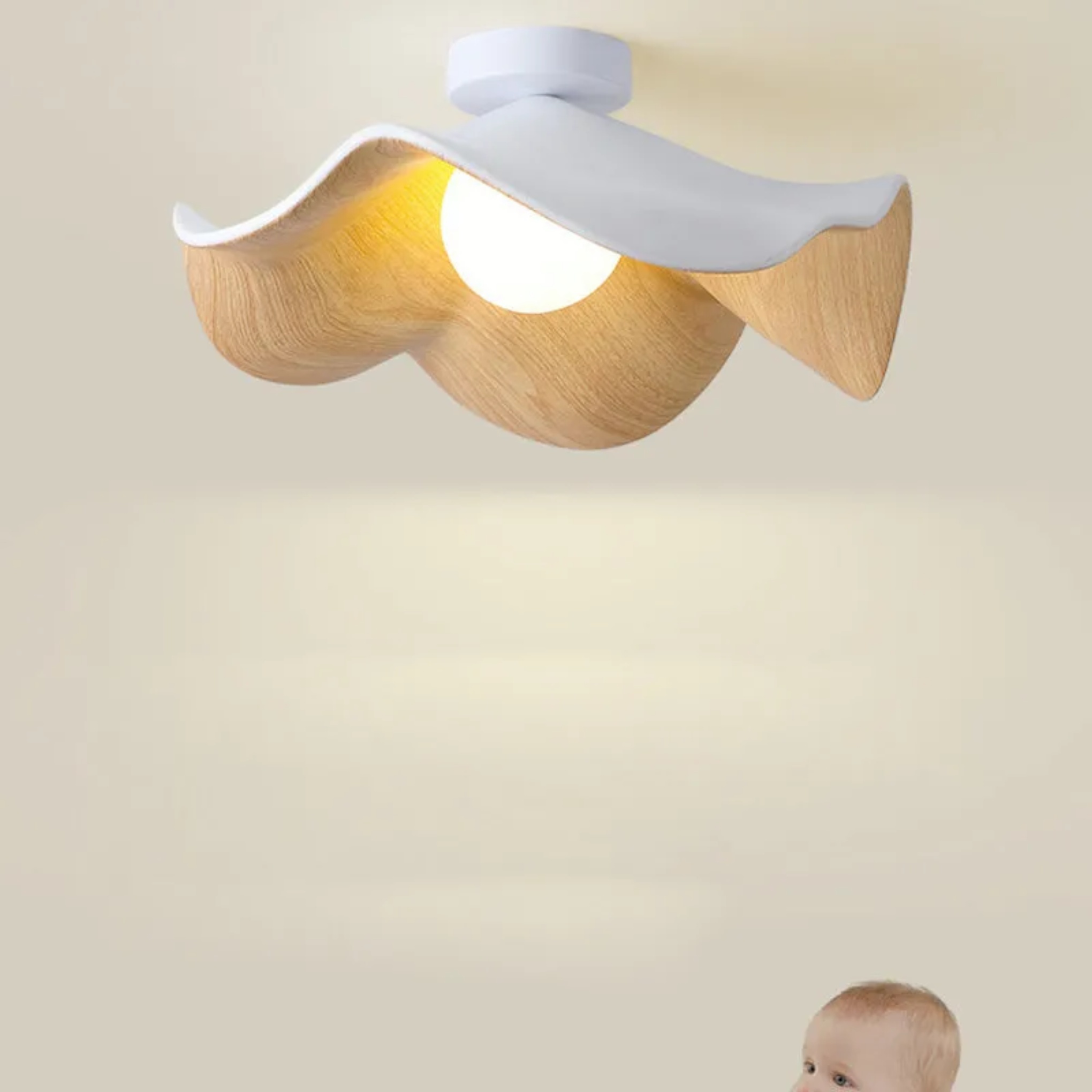 Nordic lotus 1-light semi-flush mount light in iron — Small (12"H / Natural Wood / 110V-120V (US/CA)