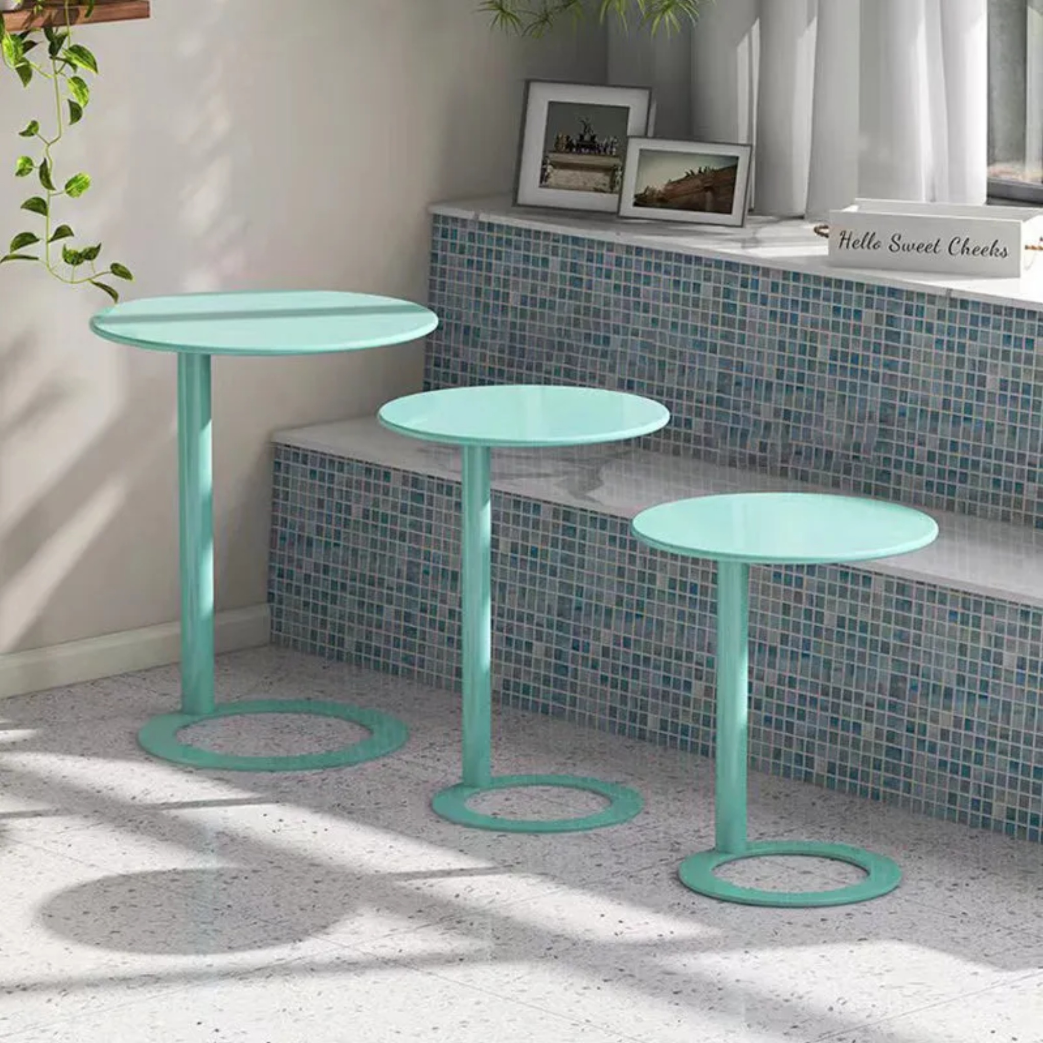 Red iron 2-tier end & side tables - tiffany — 22" H x 19" Dia / Black