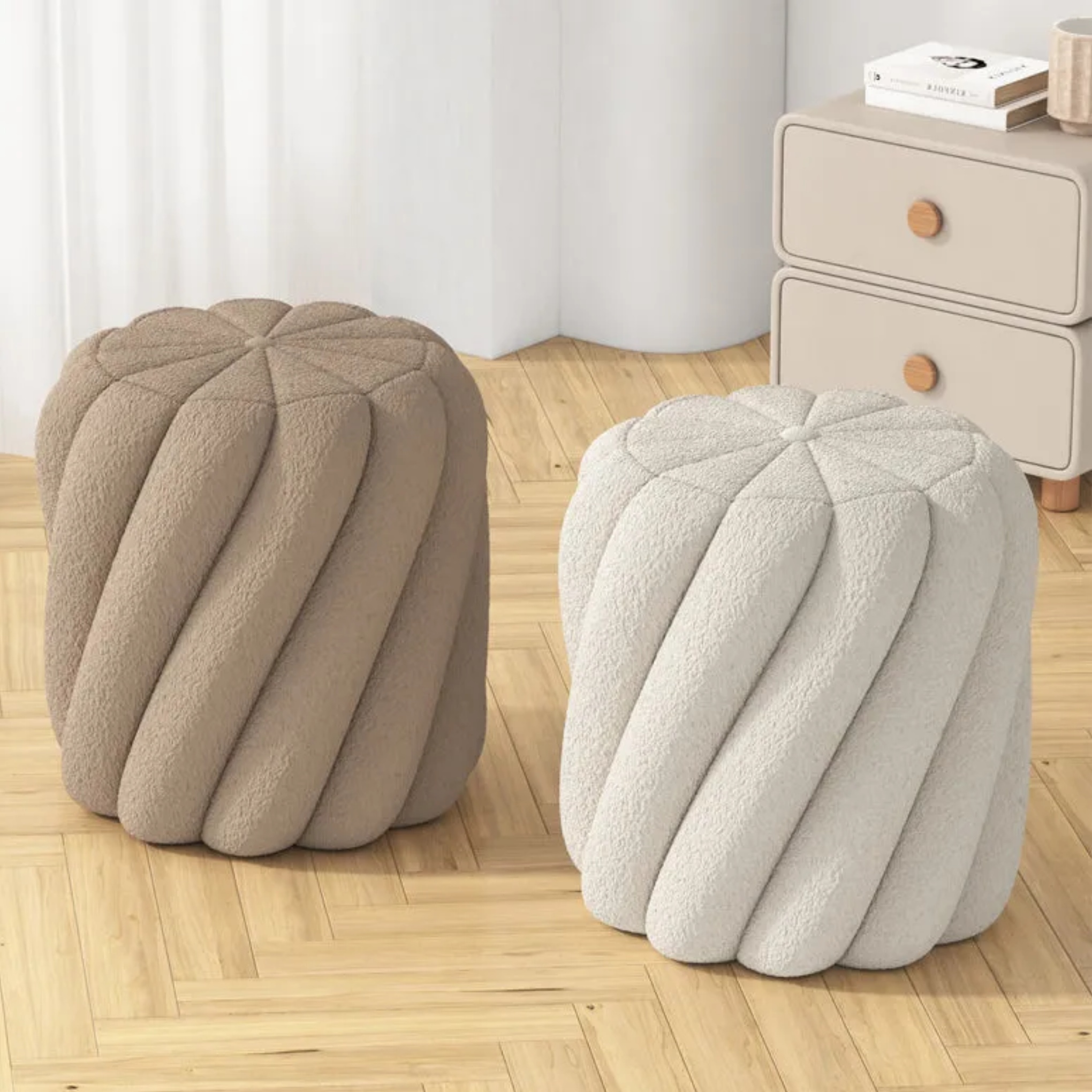 White nordic lamb vanity stools