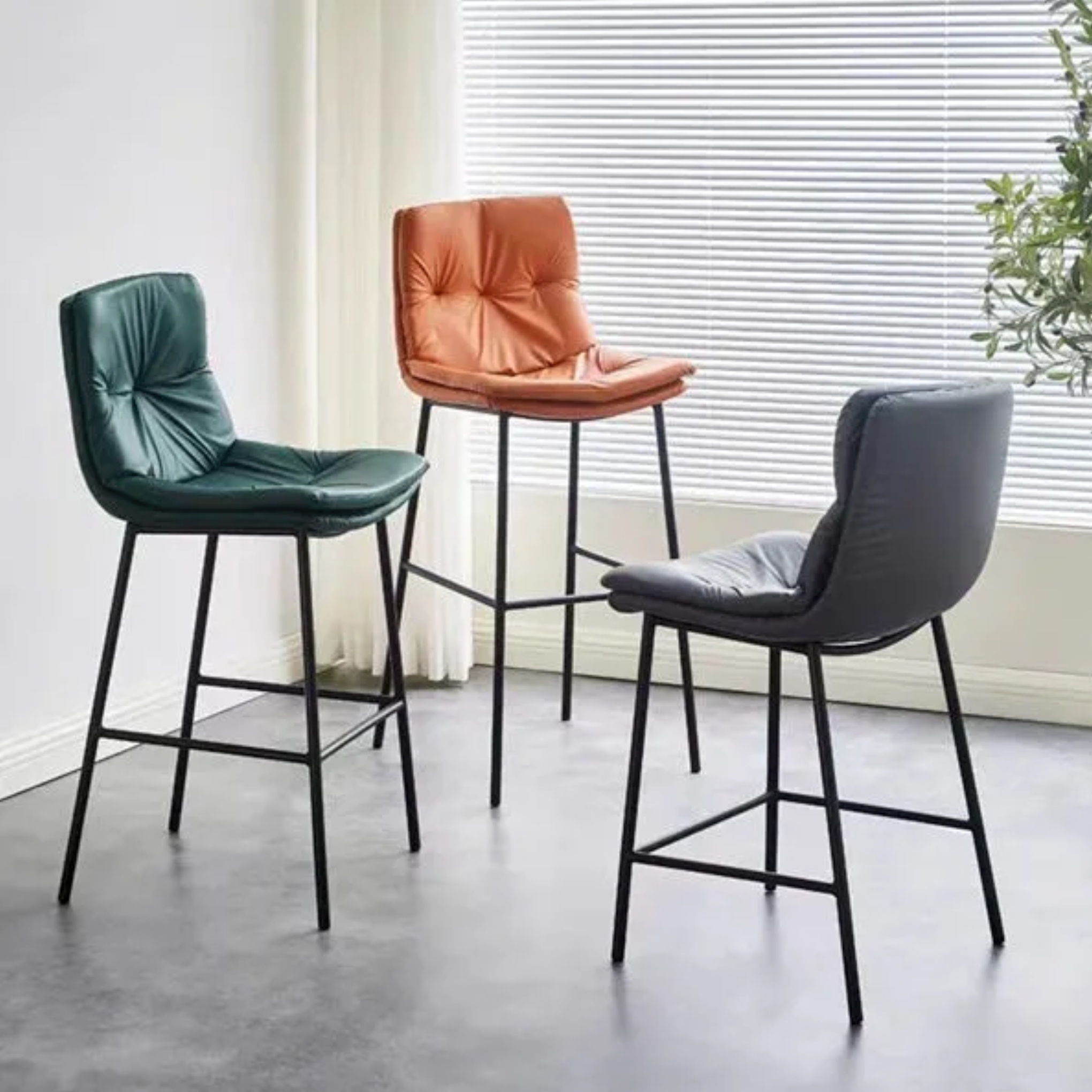Gray leather arched bar & counter stools - nordic — 17" L x 17.5" W x 34.5" H / Orange