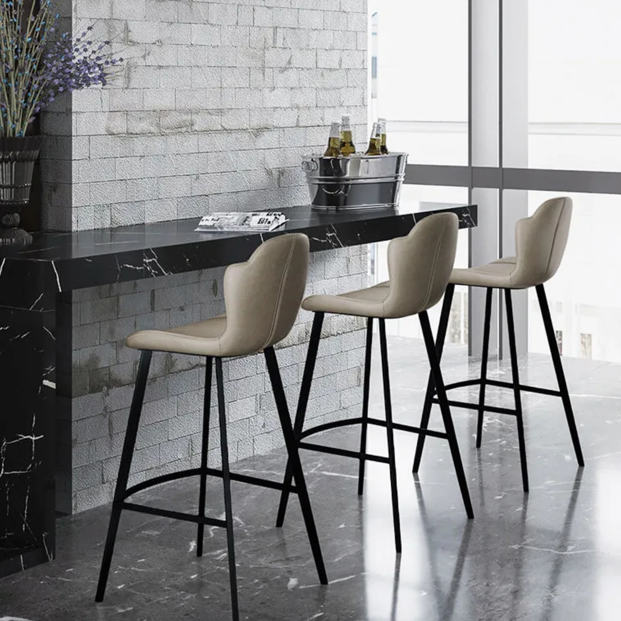 Nordic orange arched bar & counter stools in leather