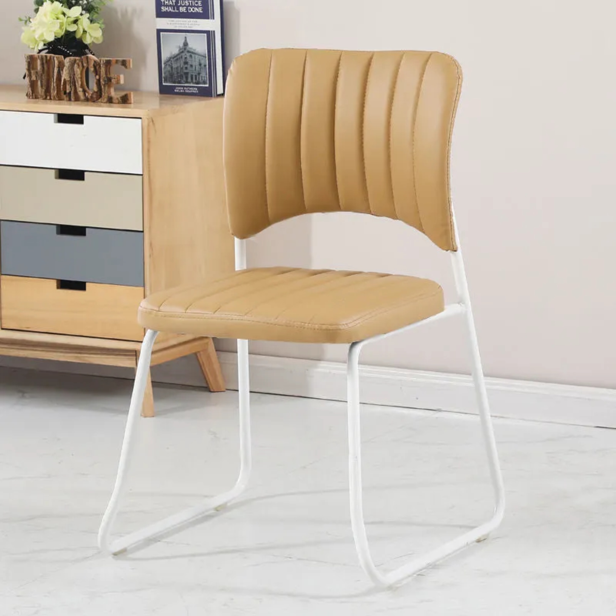 Beige leather vanity stackable vanity stools - nordic