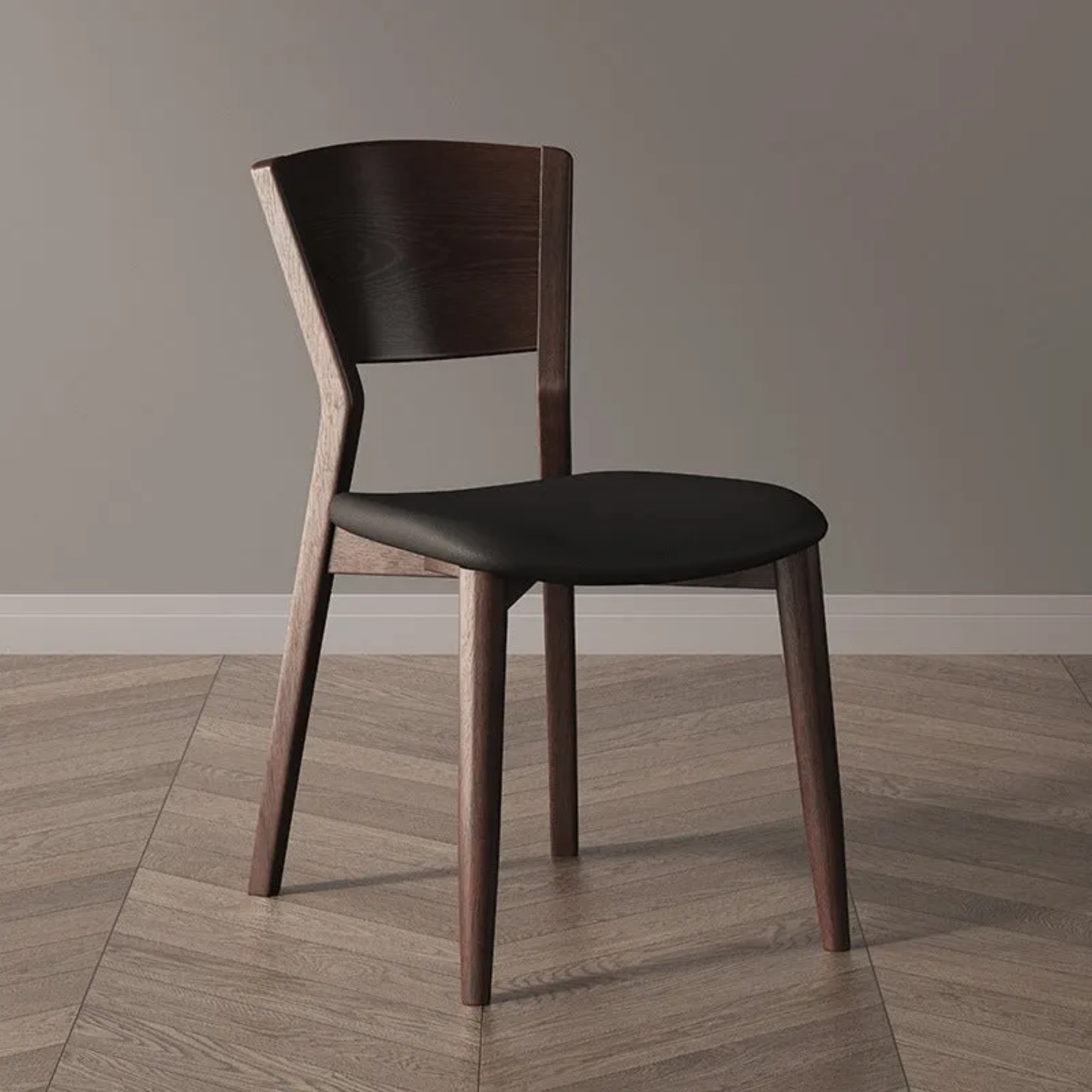 Nordic microfiber solid wood dining chairs & benches in leather — Black Cushion & Walnut Frame