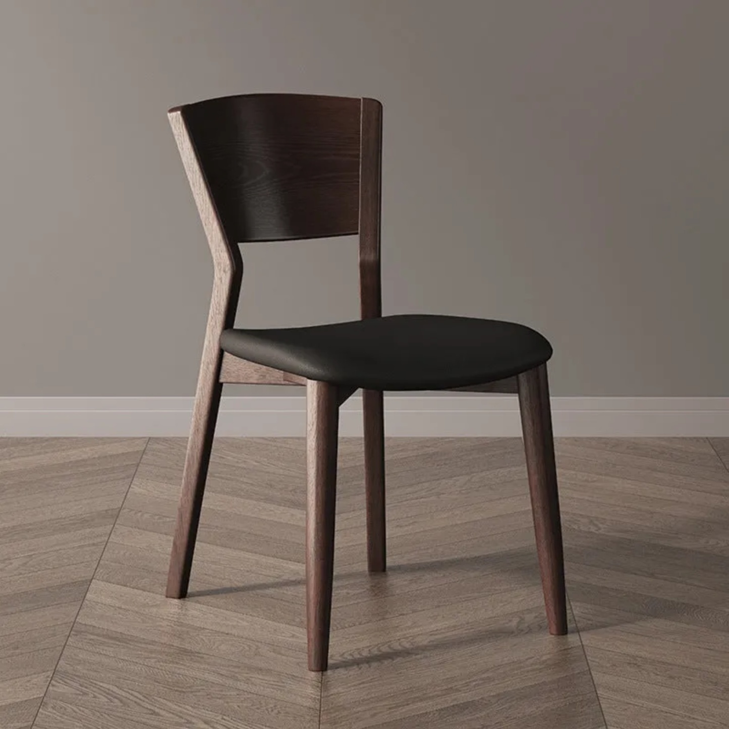 Wood leather solid microfiber dining chairs & benches - nordic — Black Cushion & Walnut Frame