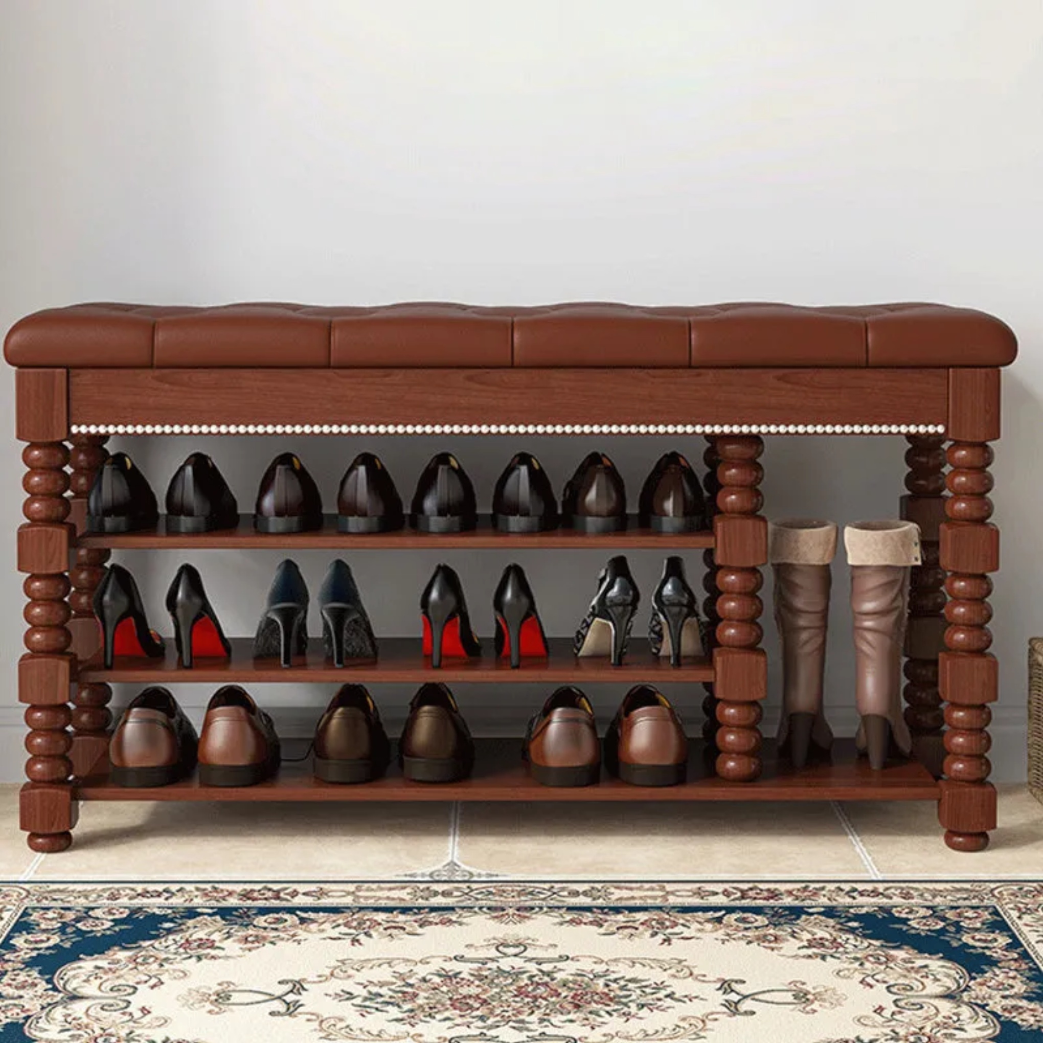 Wood nordic home 3-shelf shoe storage — 23.62" L x 11.81" W x 22.83" H