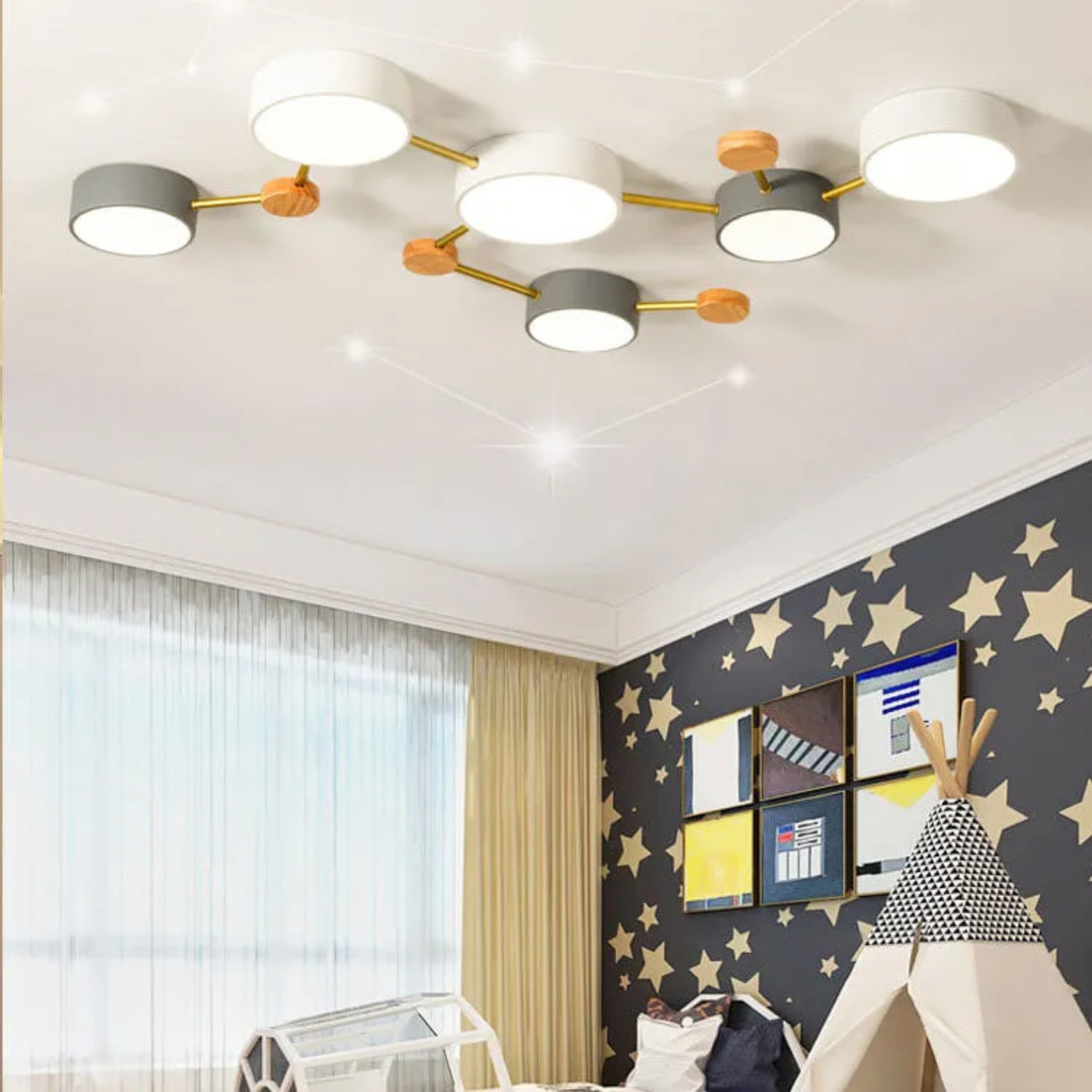 Lighom minimalist gray flush mount lighting in acrylic — Warm White (3000K) / 3-Light / 110V-120V (US/CA)