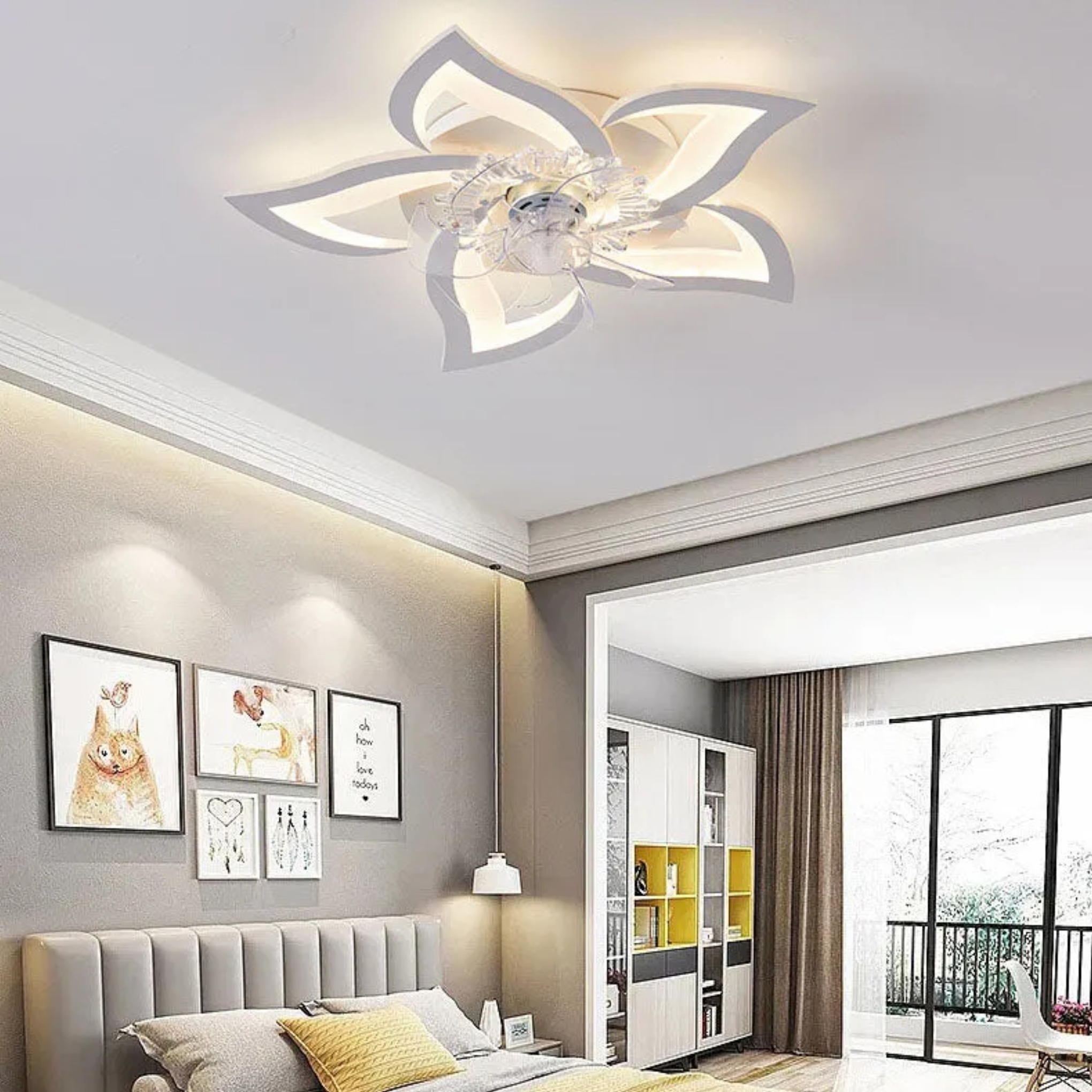 Lighom luxury flower acrylic ceiling fans — Small / White / 110V-120V (US/CA