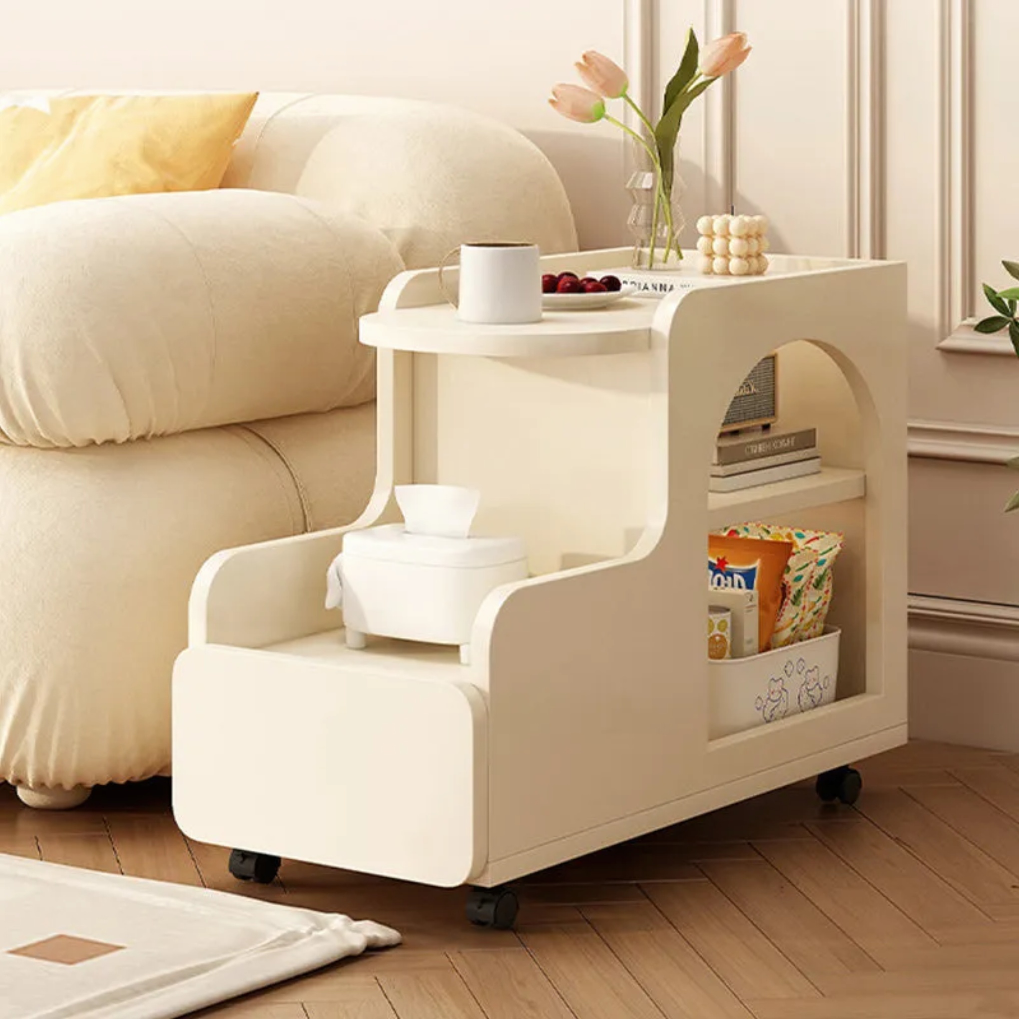 Movable end wood end & side tables for office — With Drawers