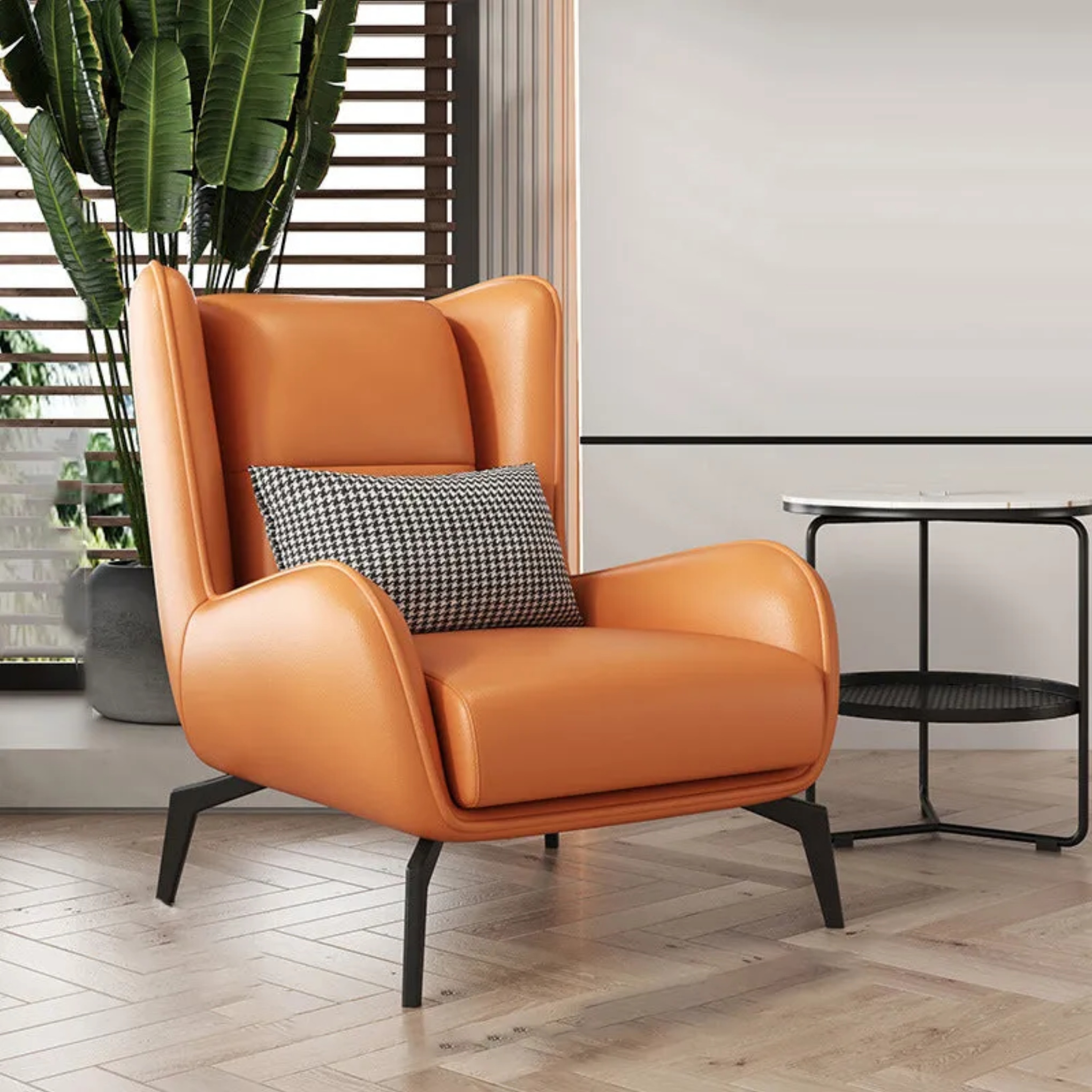 Gray leather nappa wingback accent chairs - nordic — Orange
