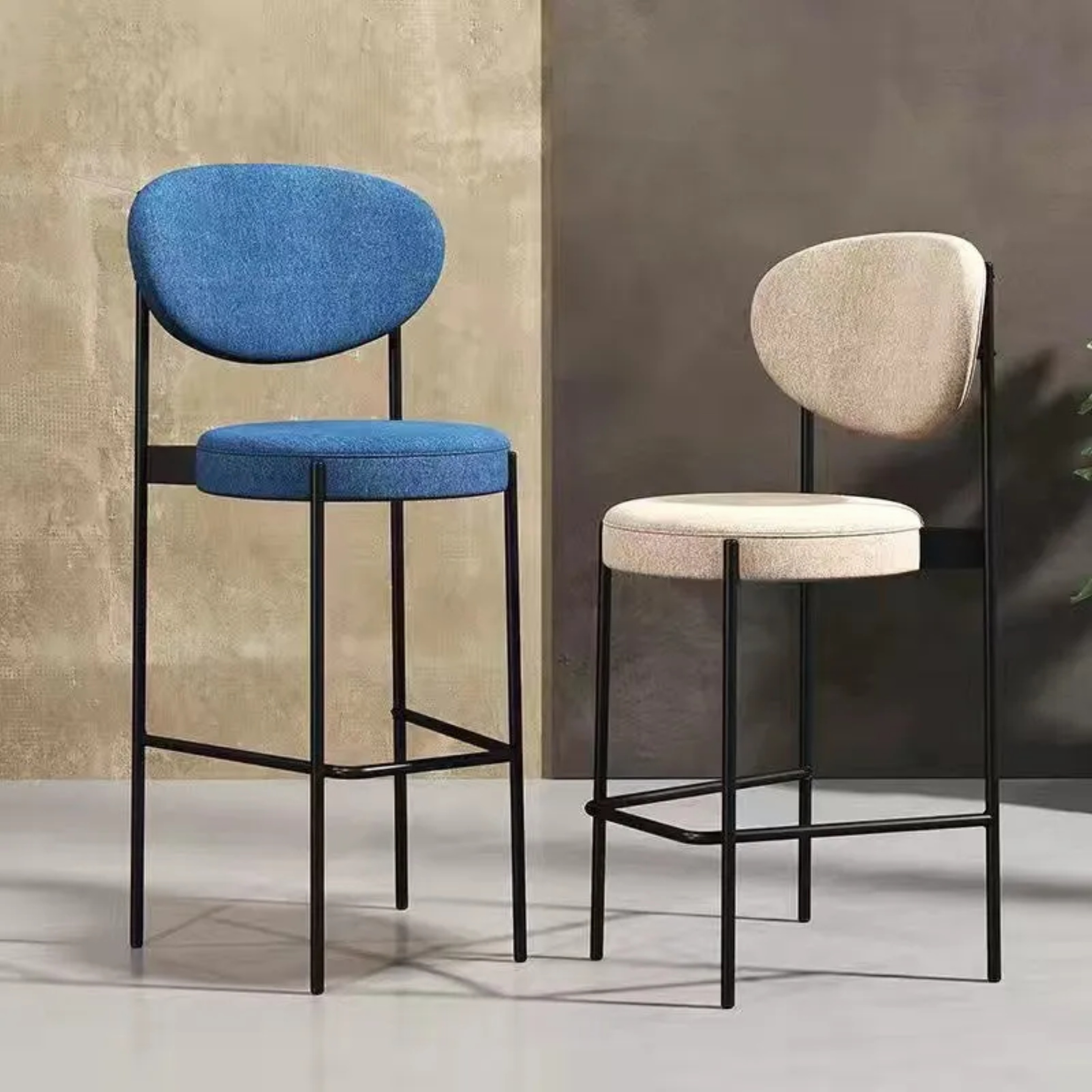 Lighom oval iron bar & counter stools for dining room — Black / Black