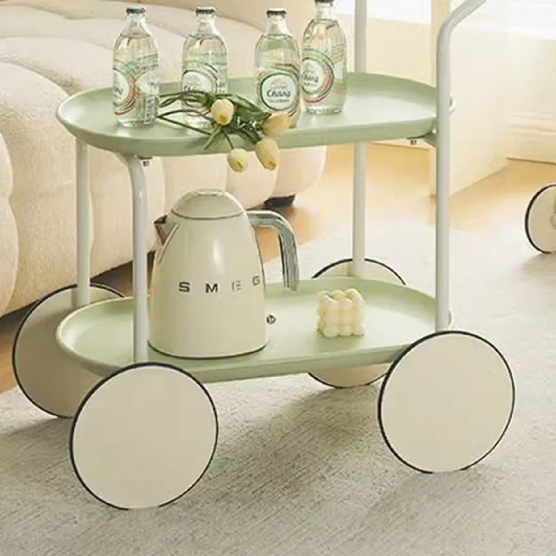 Beige nordic oval end & side tables