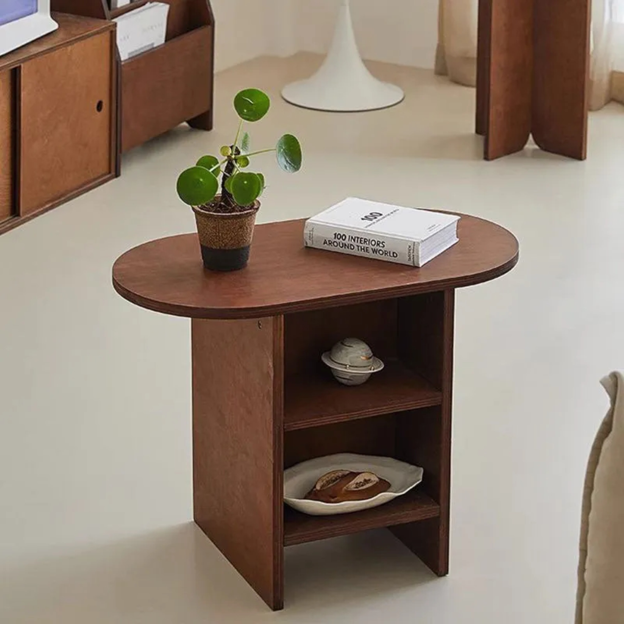 Nordic oval solid wood glass end & side tables
