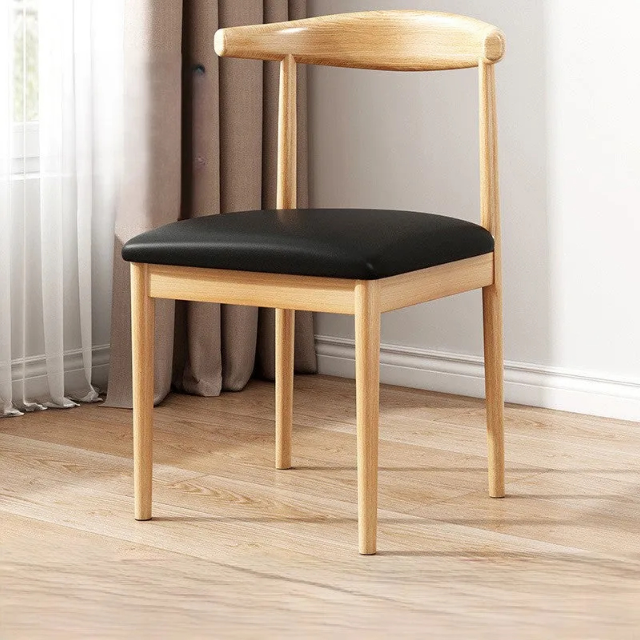 Nordic cylinder wood dining chairs & benches — Faux Leather / Black / Natural Wood