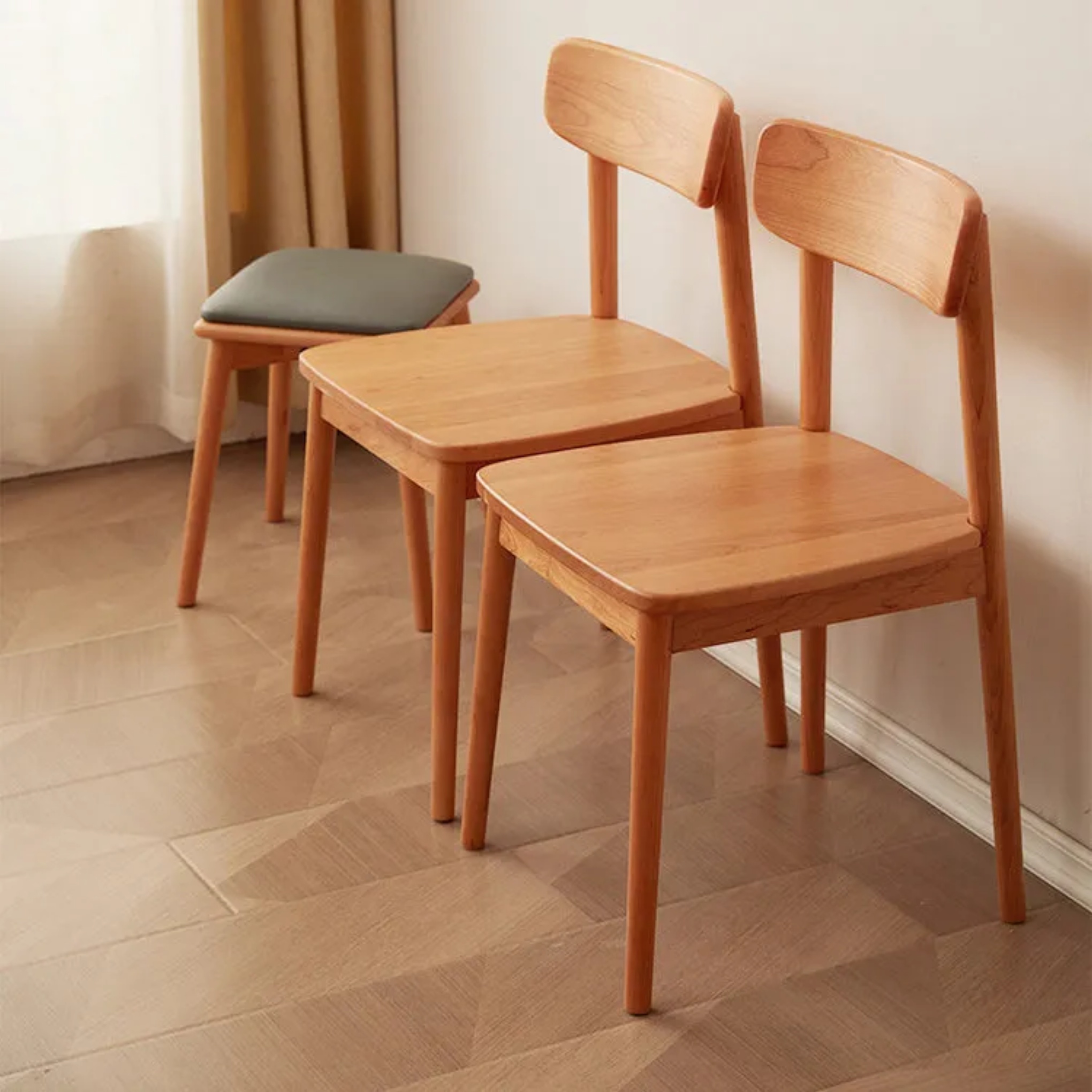 Nordic rectangular accent chairs in wood linen