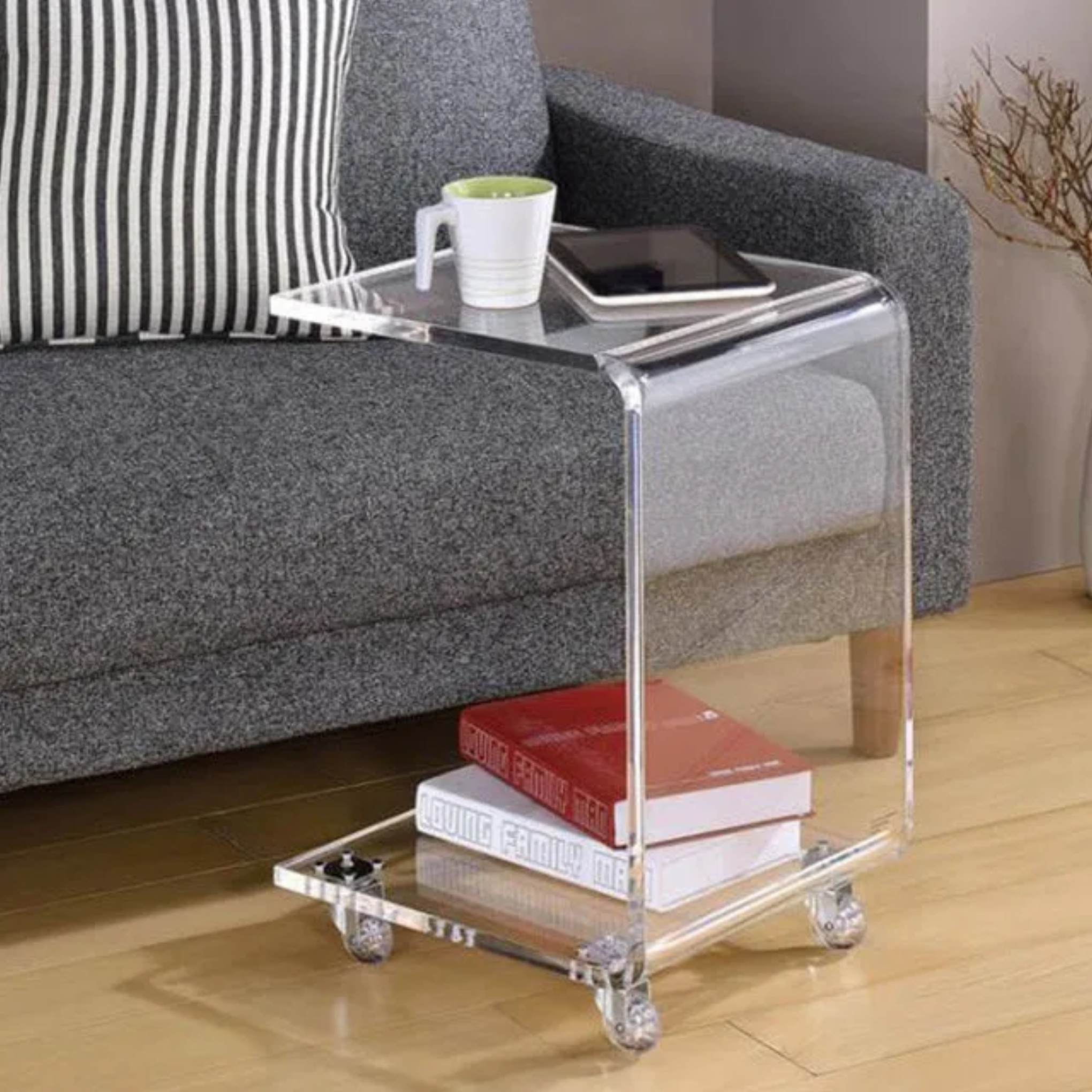Wood acrylic glass wood 2-tier end & side tables - nordic