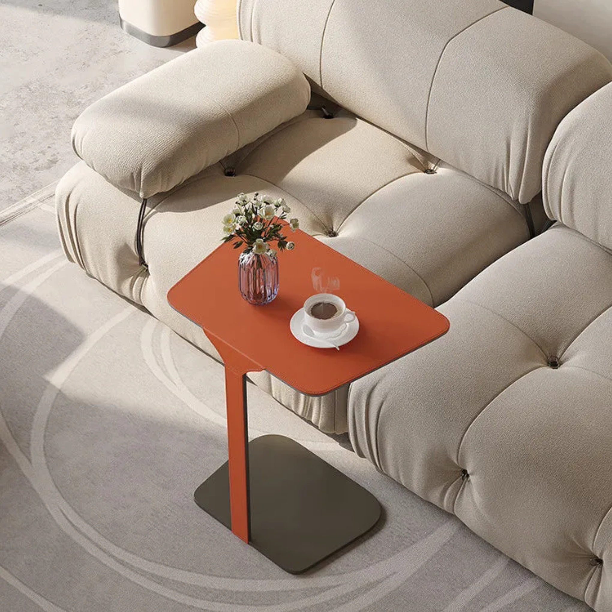 Nordic c-shaped end & side tables in leather steel