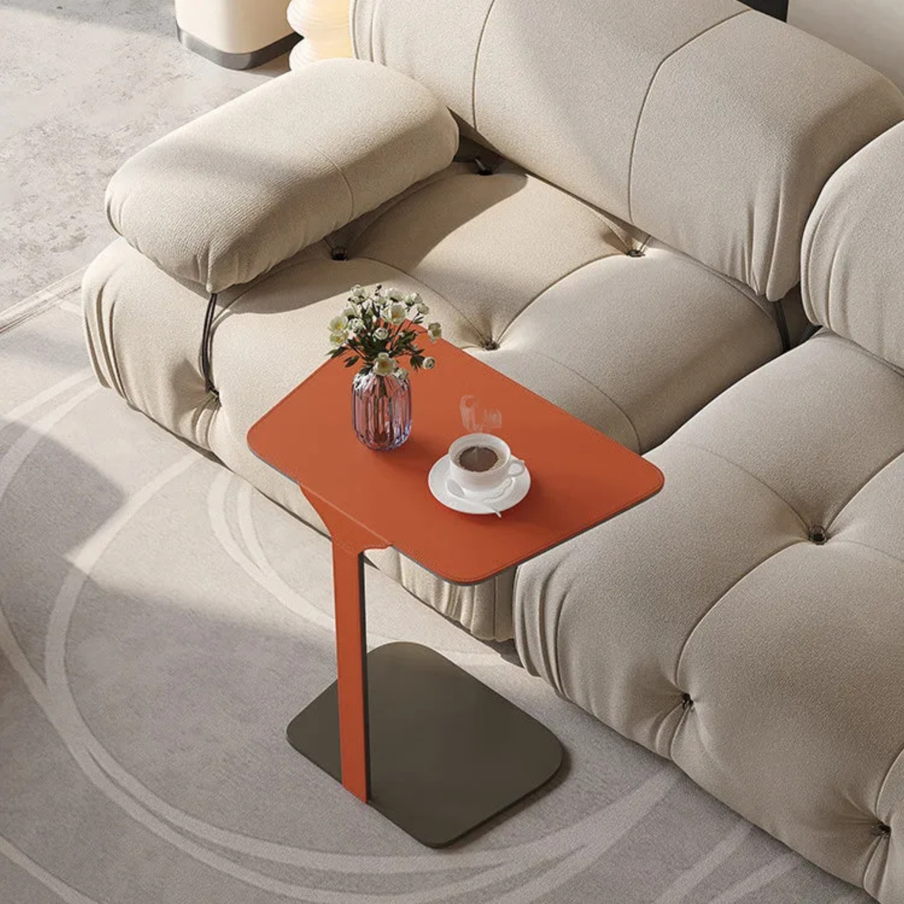 Nordic c-shaped end & side tables in leather steel