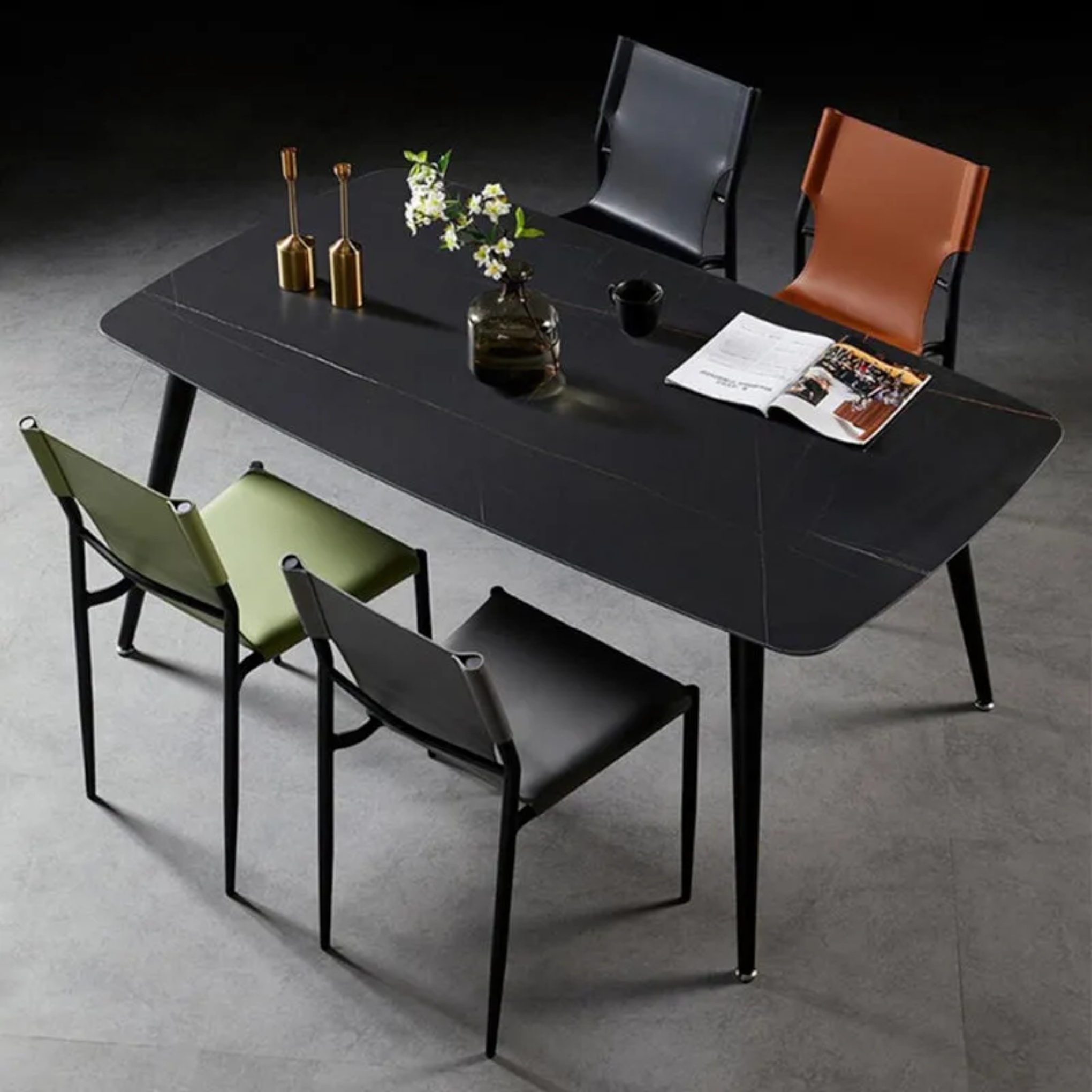 Lighom nordic back saddle leather dining chairs & benches — Orange