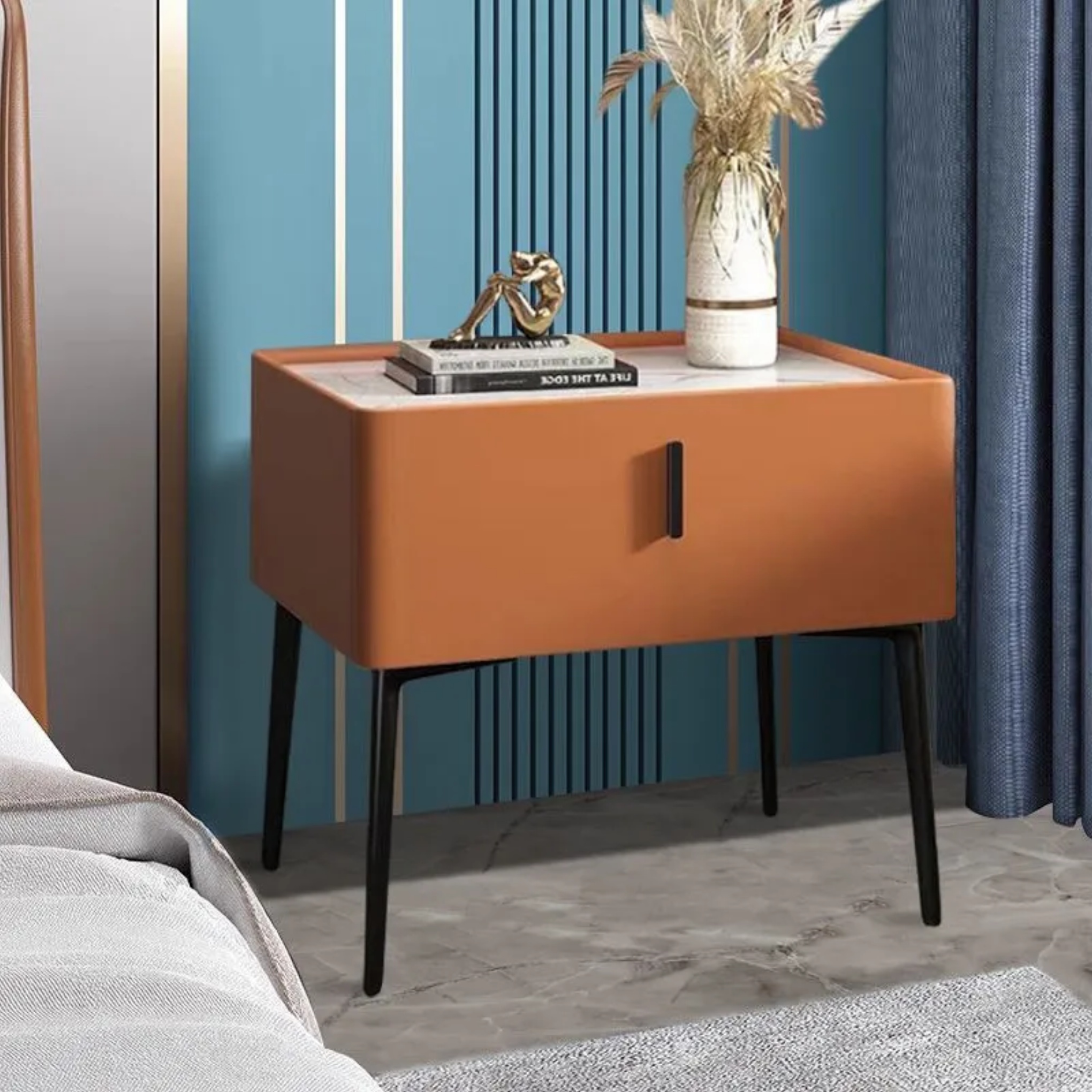 Lighom sintered drawer leather nightstands for bedroom — White