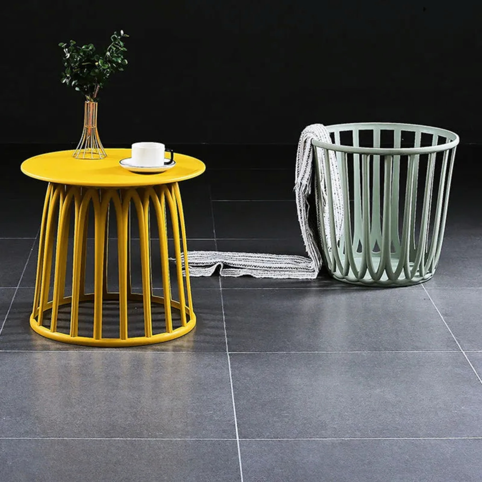 Nordic skeleton column gray end & side tables