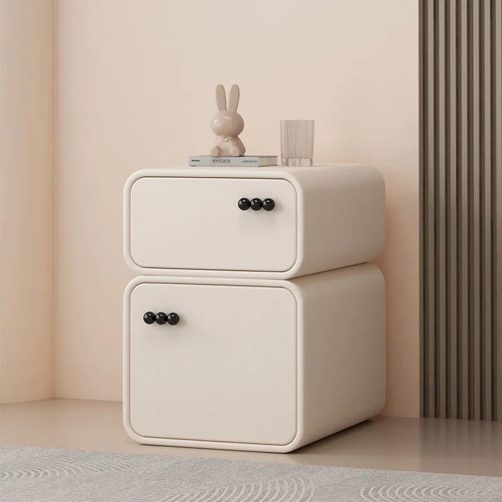 Nordic solid 2-drawer beige wood nightstands, Lighom