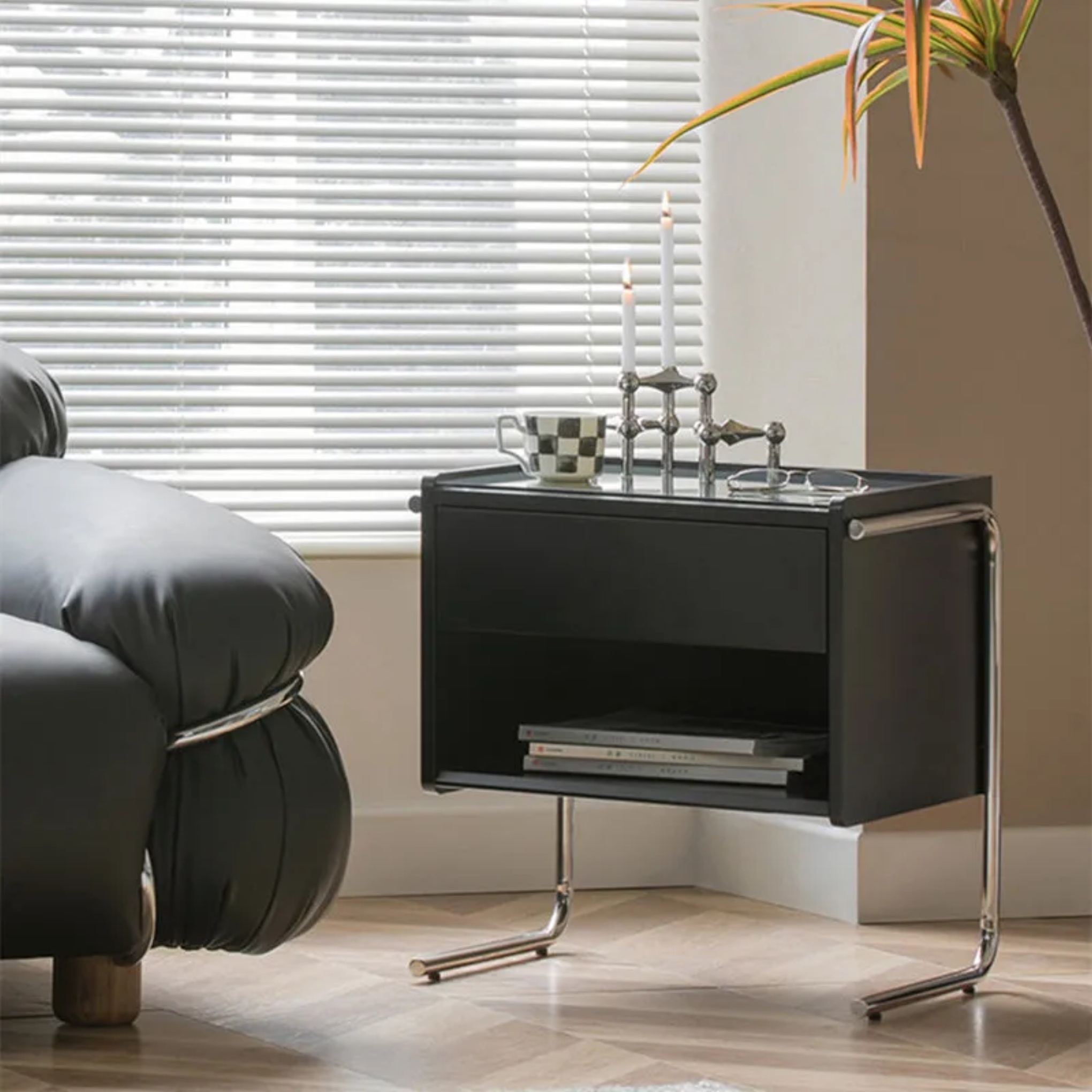 Nordic solid 1-drawer wood nightstands in wood steel