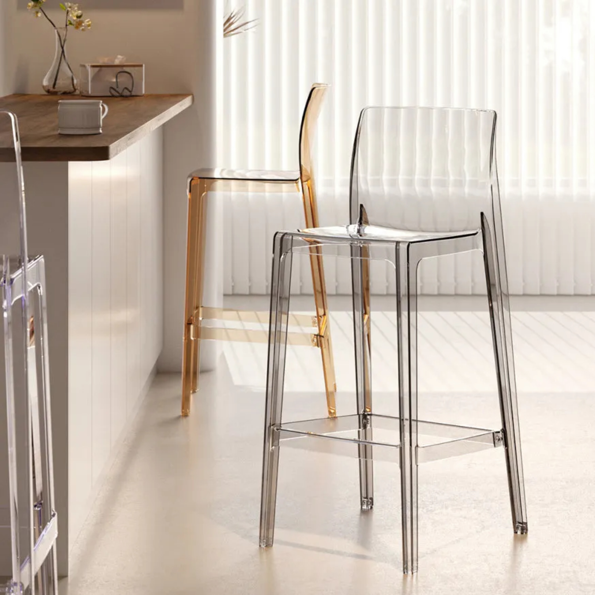 Lighom nordic square green bar & counter stools — 18.7" L x 19.3" W x 37" H / Transparent