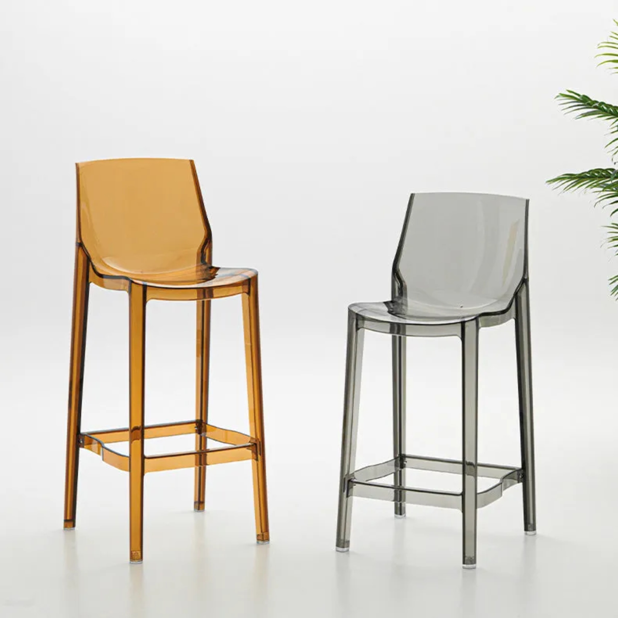 Nordic low-back square bar & counter stools for kitchen — Clear