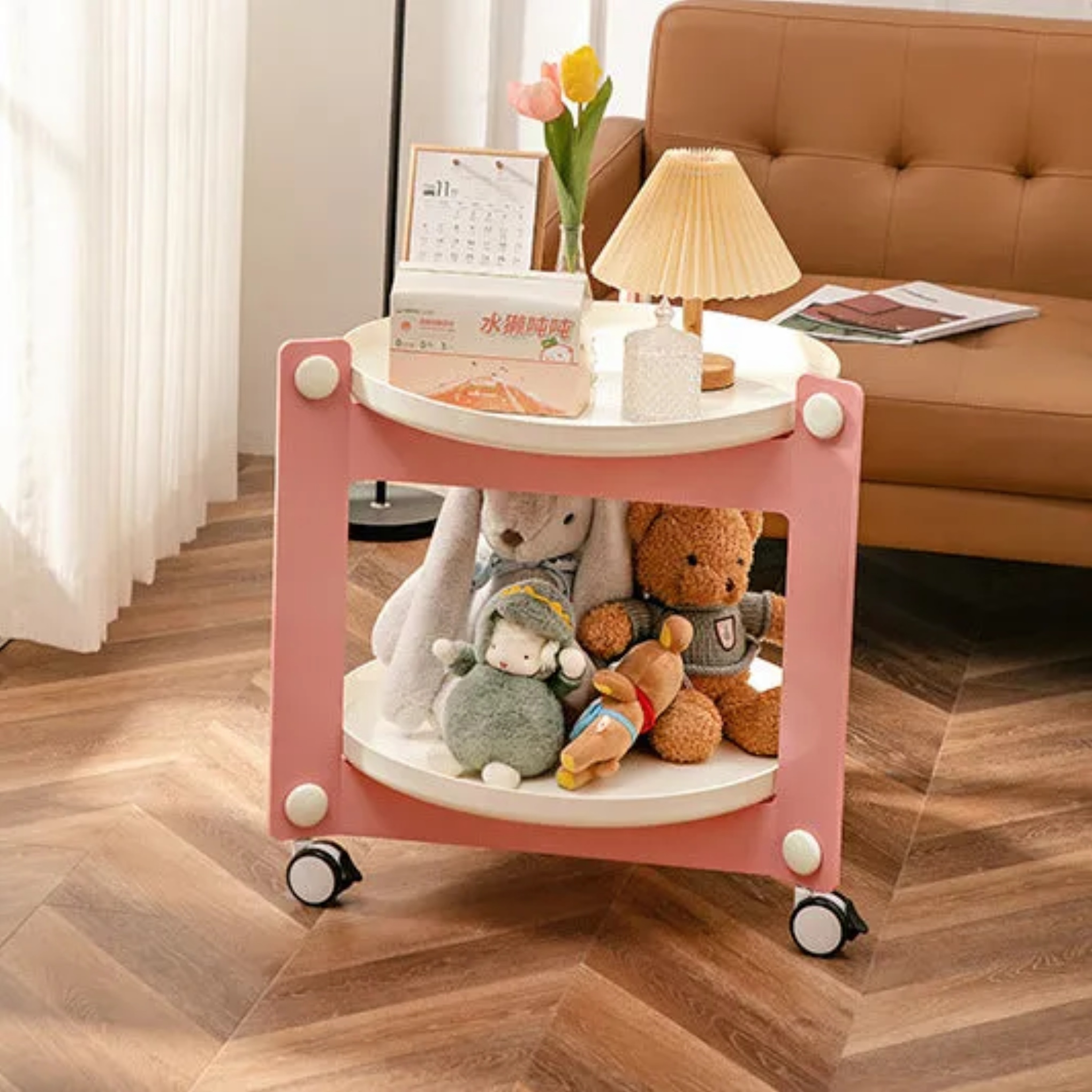 Triangle end tray end & side tables in wood — Pink / Pink