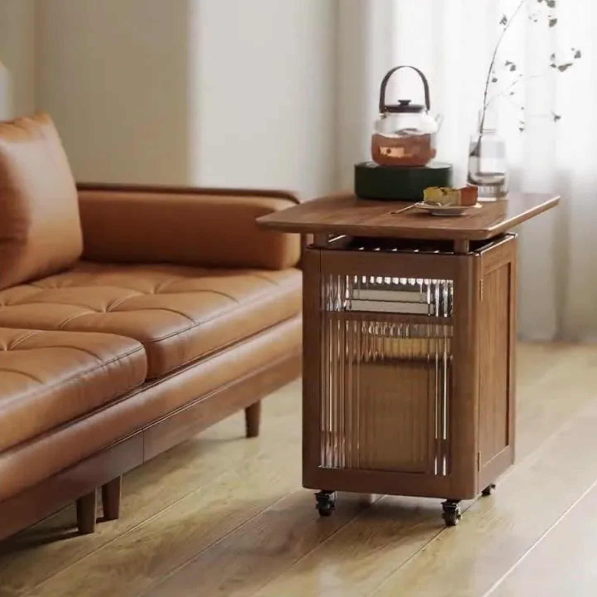 Wood glass linen 1-storage end & side tables - nordic