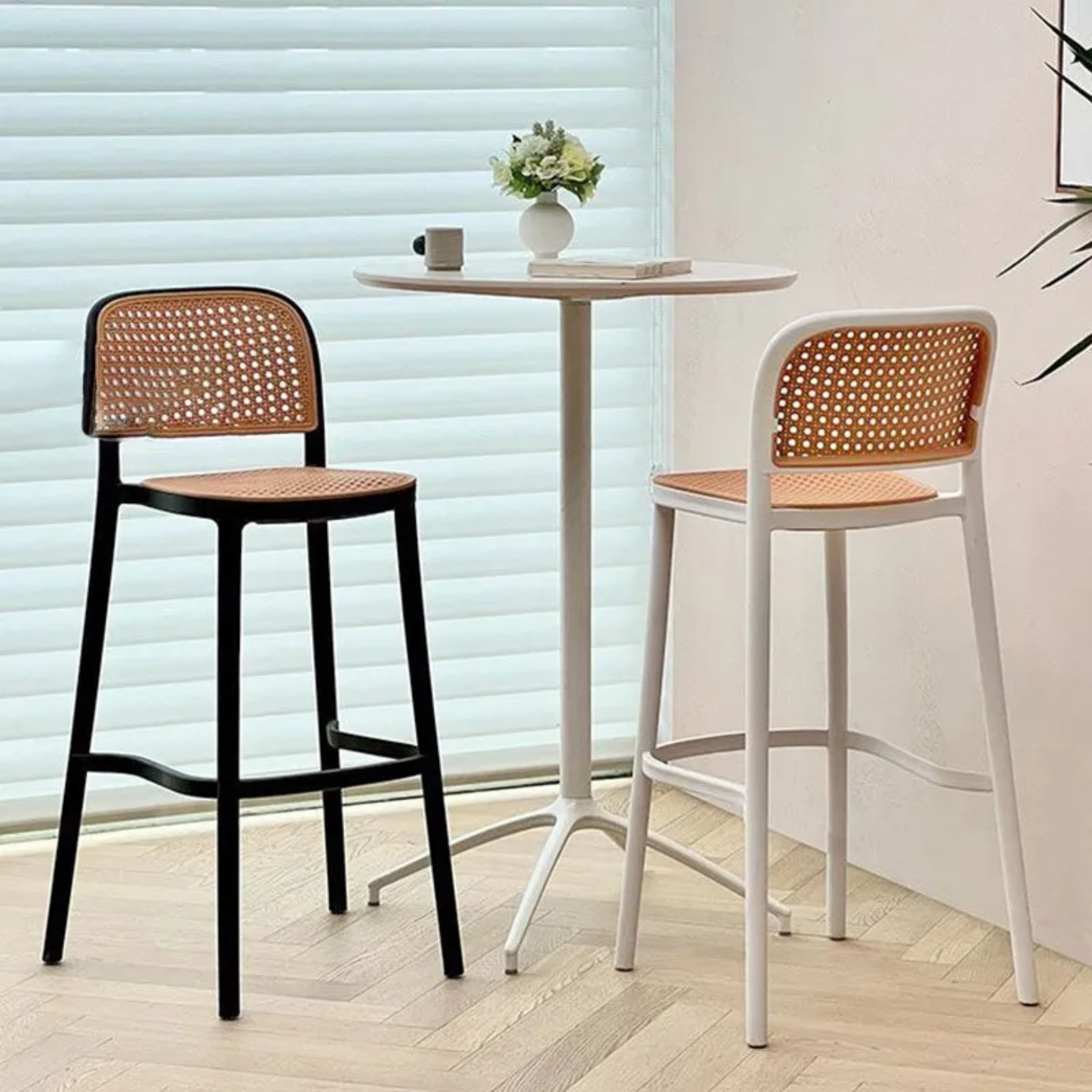 Black nordic woven square bar & counter stool — 15.35" L x 17.72" W x 36.22" H / White