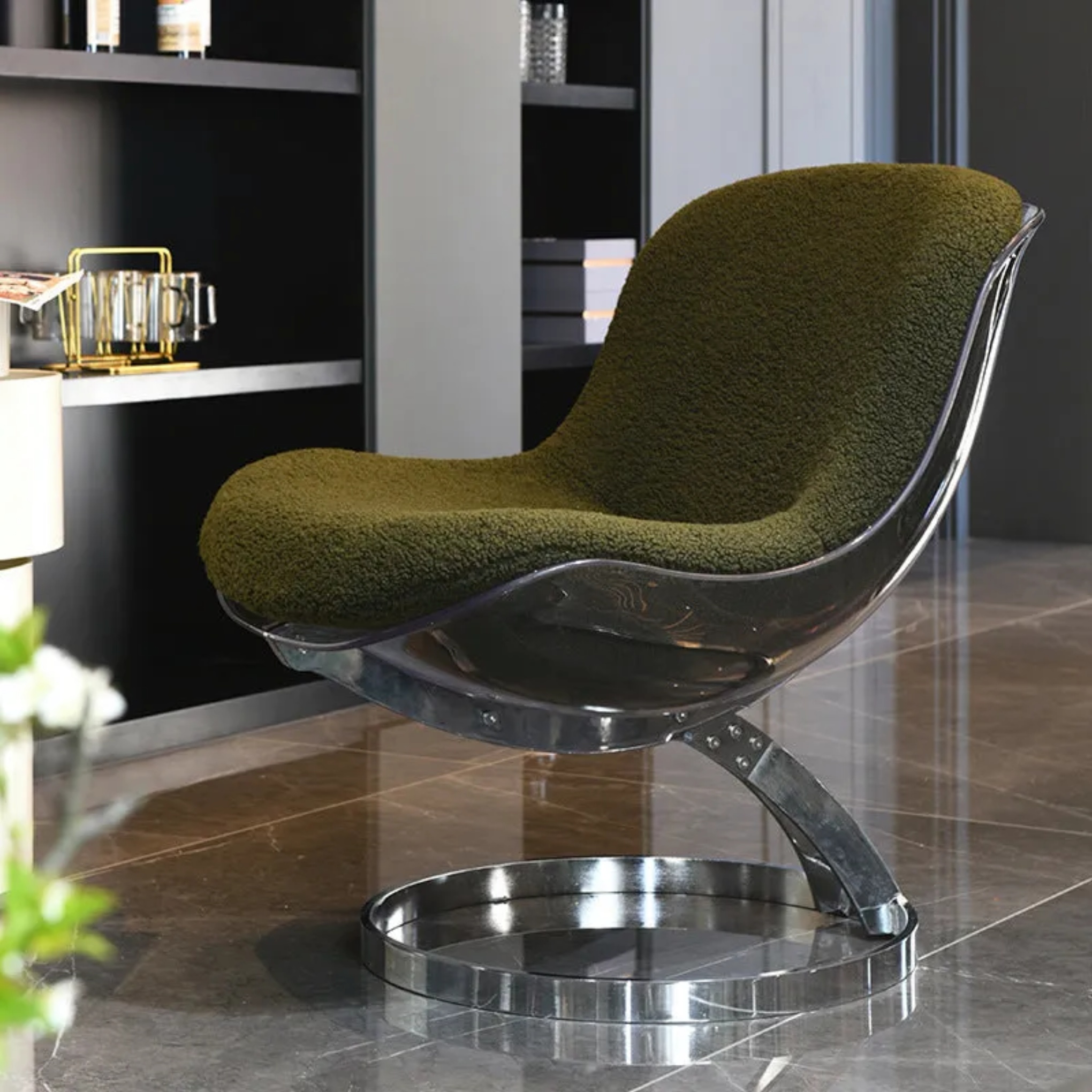 Curved wraparound metal accent chairs for living room — Variant A