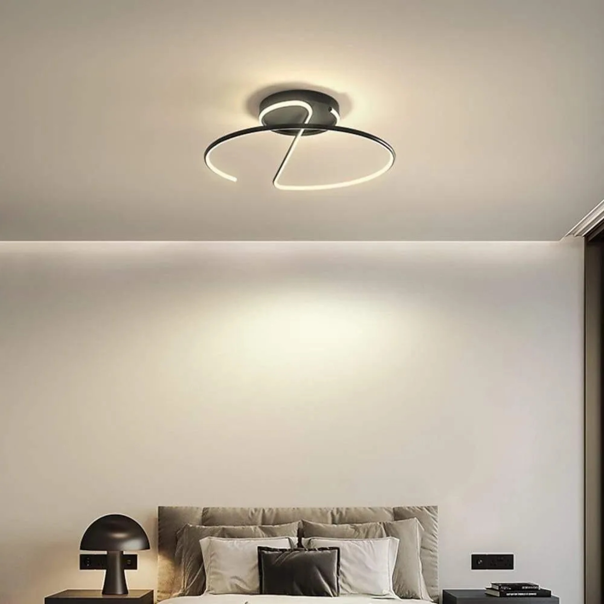 Modern circle semi black metal semi-flush mount light, Lighom — 16" Diameter / Warm White (3000K) / White