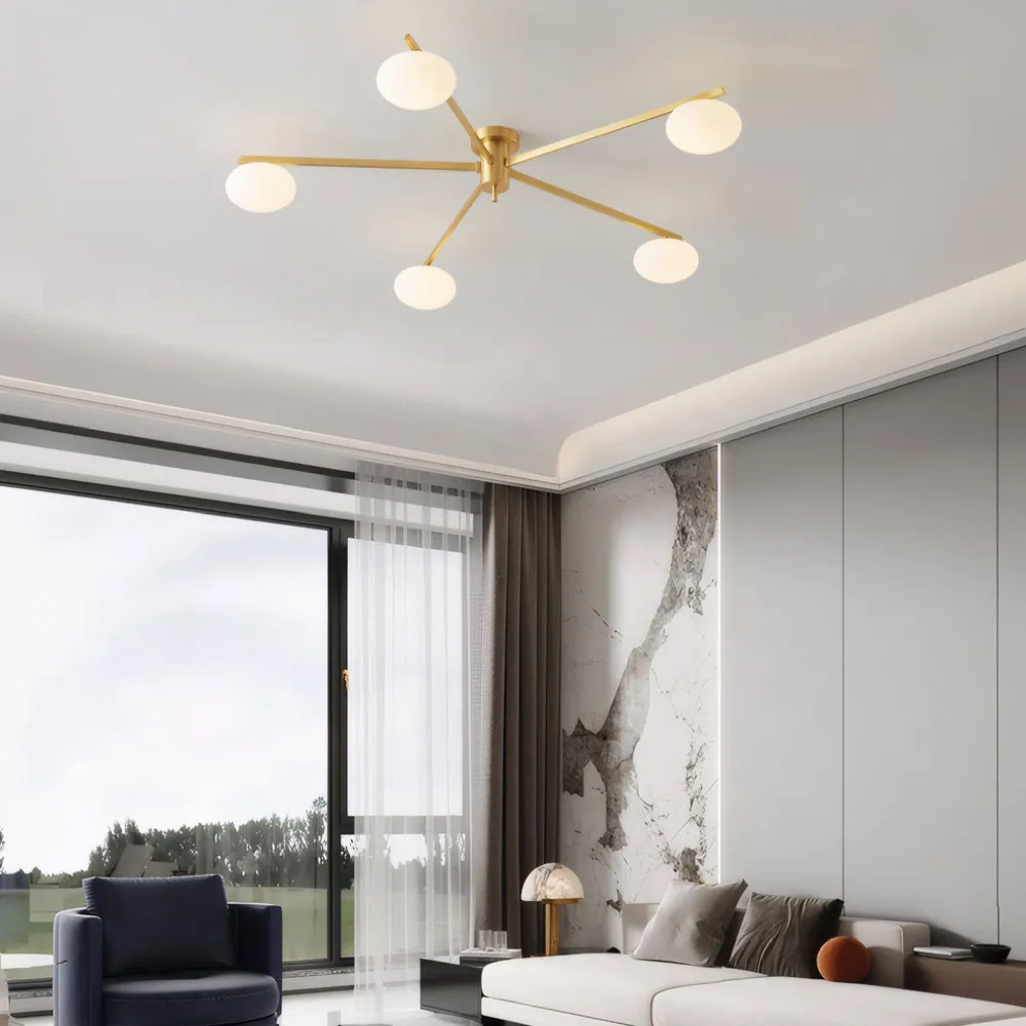 Lighom modern jasper semi metal semi-flush mount light — Warm White (3000K) / Brushed Gold / 3-Light