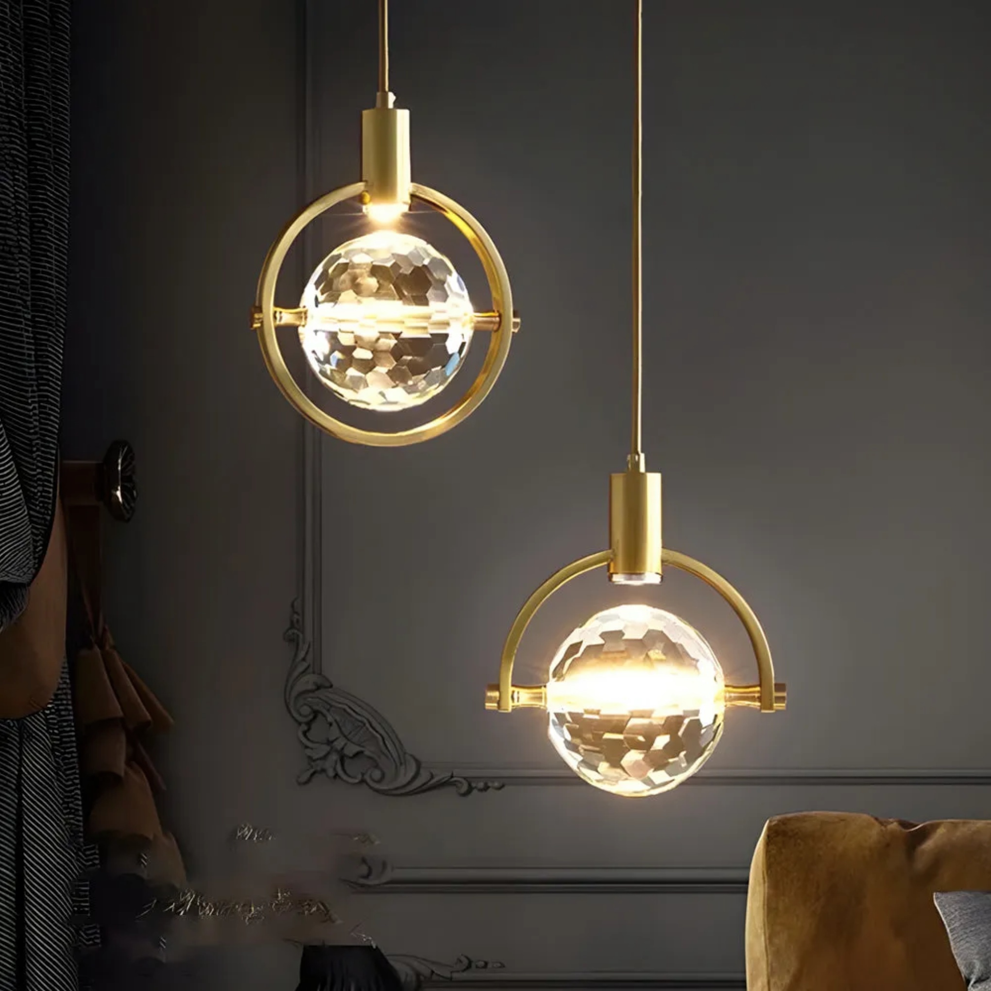 Modern ball hanging bronze pendant lighting — Semi-Circle