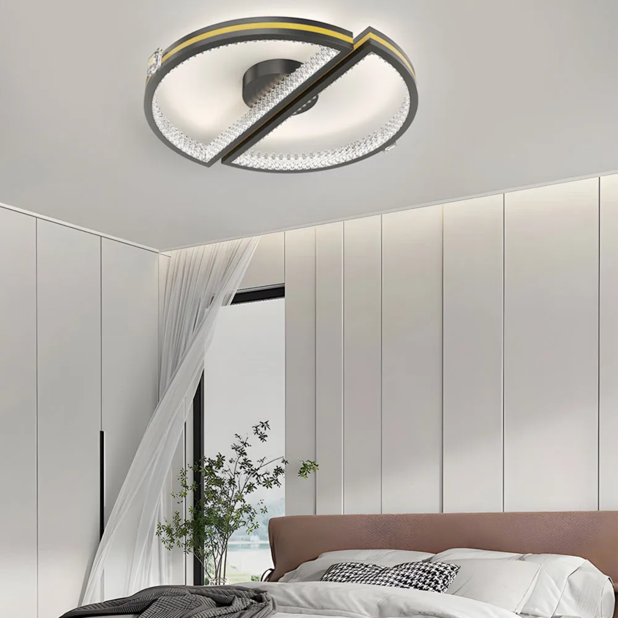 Semicircle round synthetic semi-flush mount light for bedroom — Brushed Gold / 40W